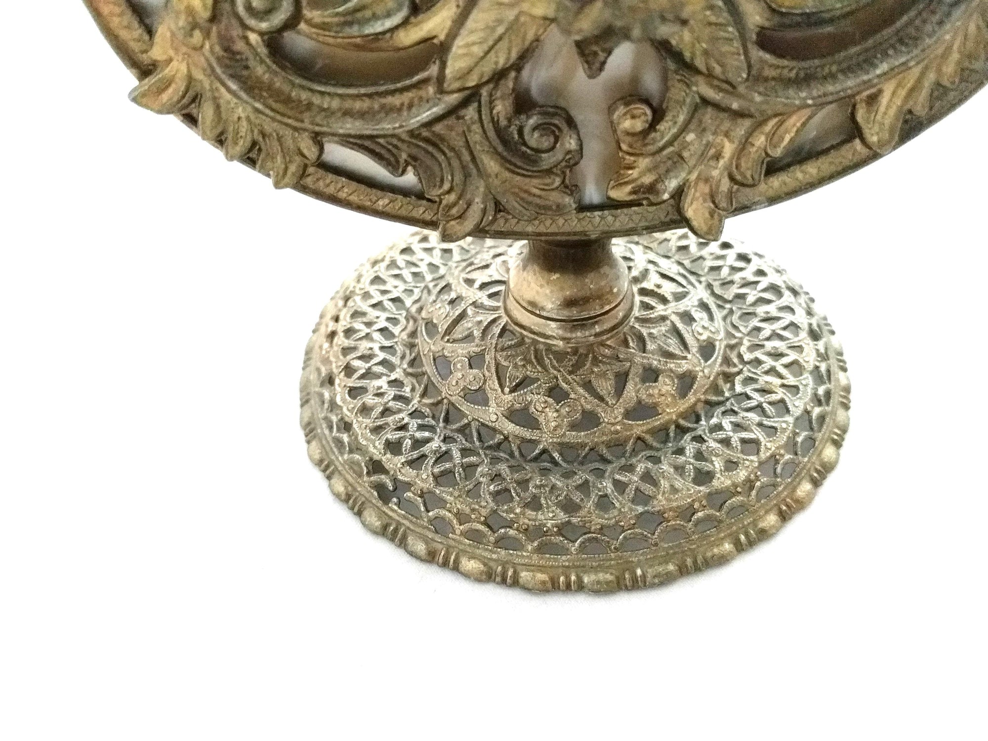 Antique Ormolu Perfume Bottle – Gold Brass Filigree, Collectible Vanity Piece
