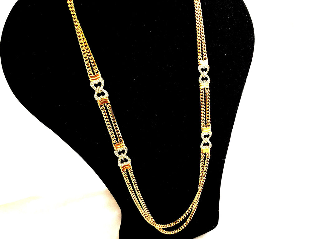 Vintage Park Lane Double Chain Necklace – Double Hearts Pendant, Gold-Tone Statement Necklace, Excellent Condition