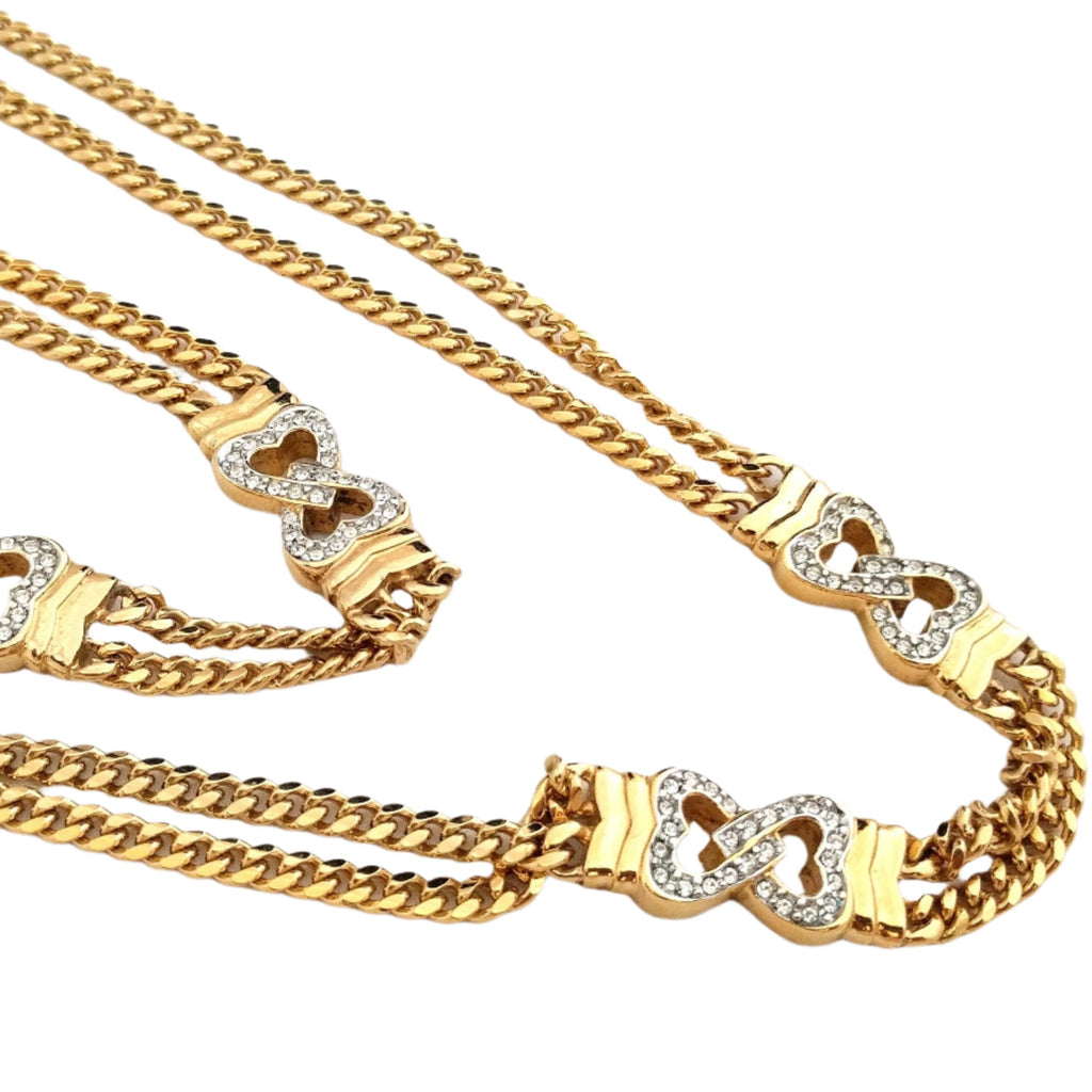 Vintage Park Lane Double Chain Necklace – Double Hearts Pendant, Gold-Tone Statement Necklace, Excellent Condition