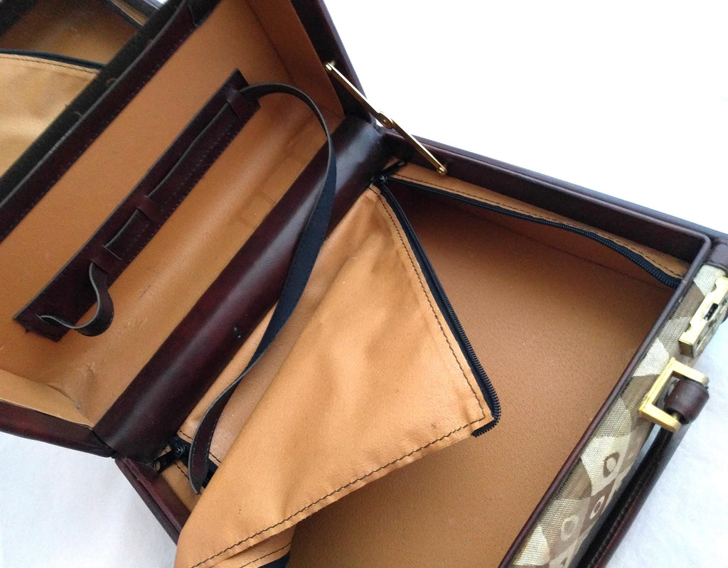 Vintage Leather Travel Case – Hard Shell Makeup and Toiletry Bag, Two Compartments, Rare Retro Design