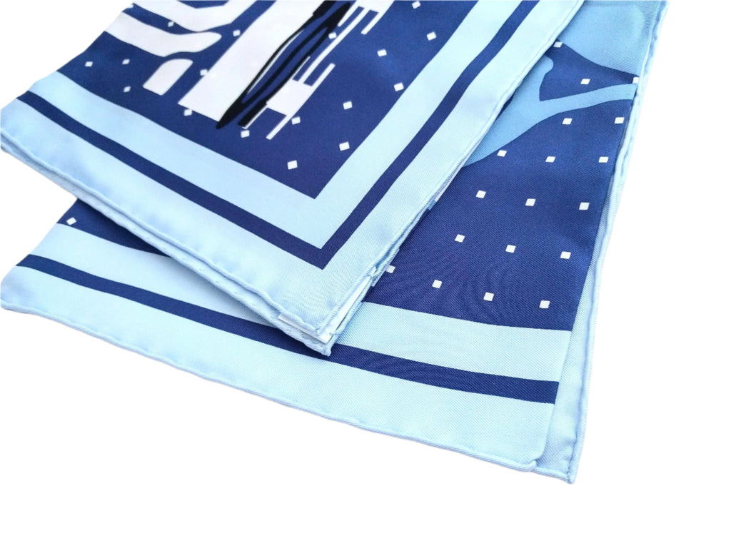 Hermes Caleche Elastique silk twill scarf, 90cm, light blue, new with box - Hermes French-made scarf