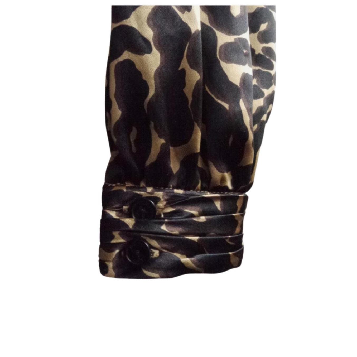 Tory Burch Stevie Silk Leopard Print Blouse – 100% Silk, Size S/M, Bow Neckline, Hidden Zip, Designer Preloved Top, Animal Print