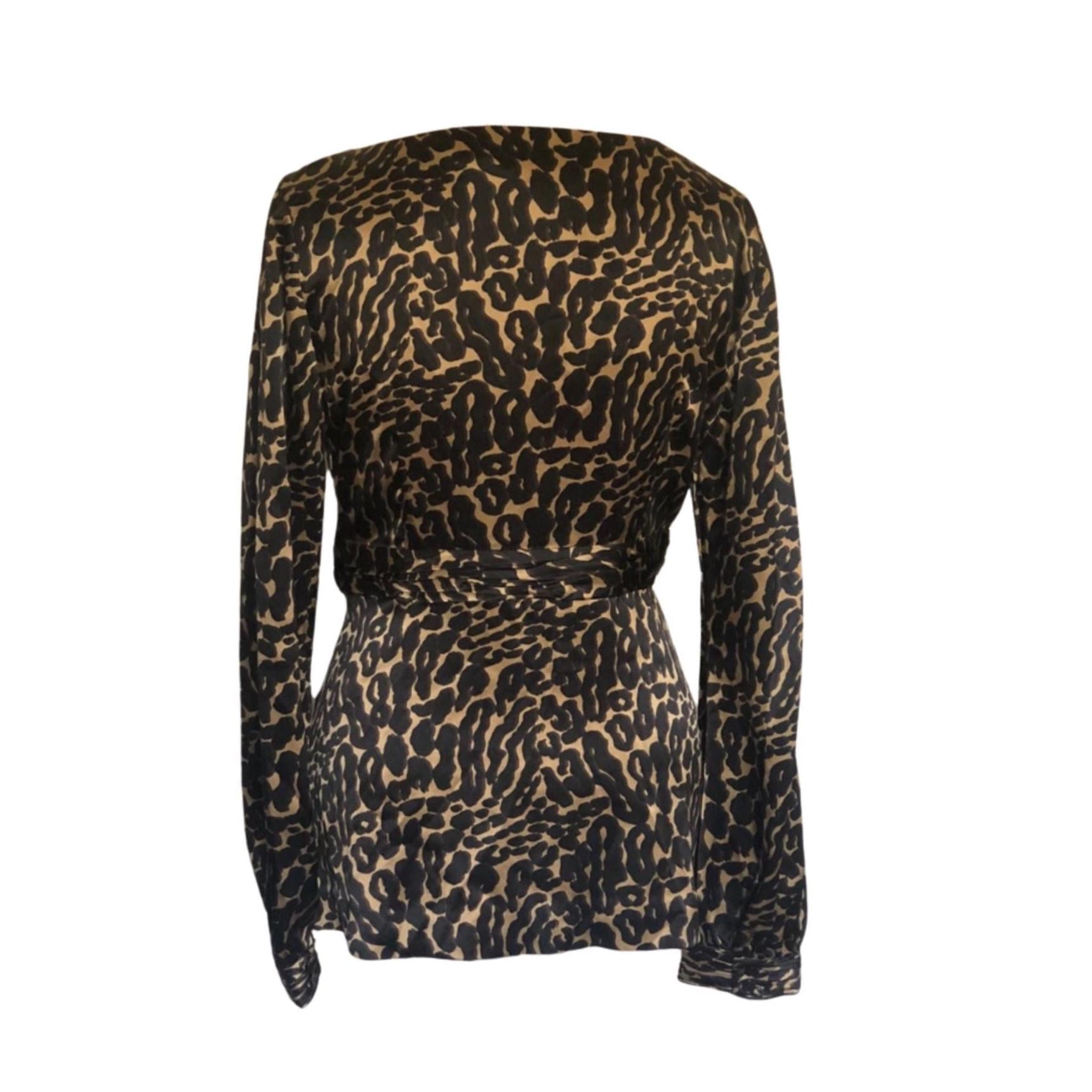 Tory Burch Stevie Silk Leopard Print Blouse – 100% Silk, Size S/M, Bow Neckline, Hidden Zip, Designer Preloved Top, Animal Print