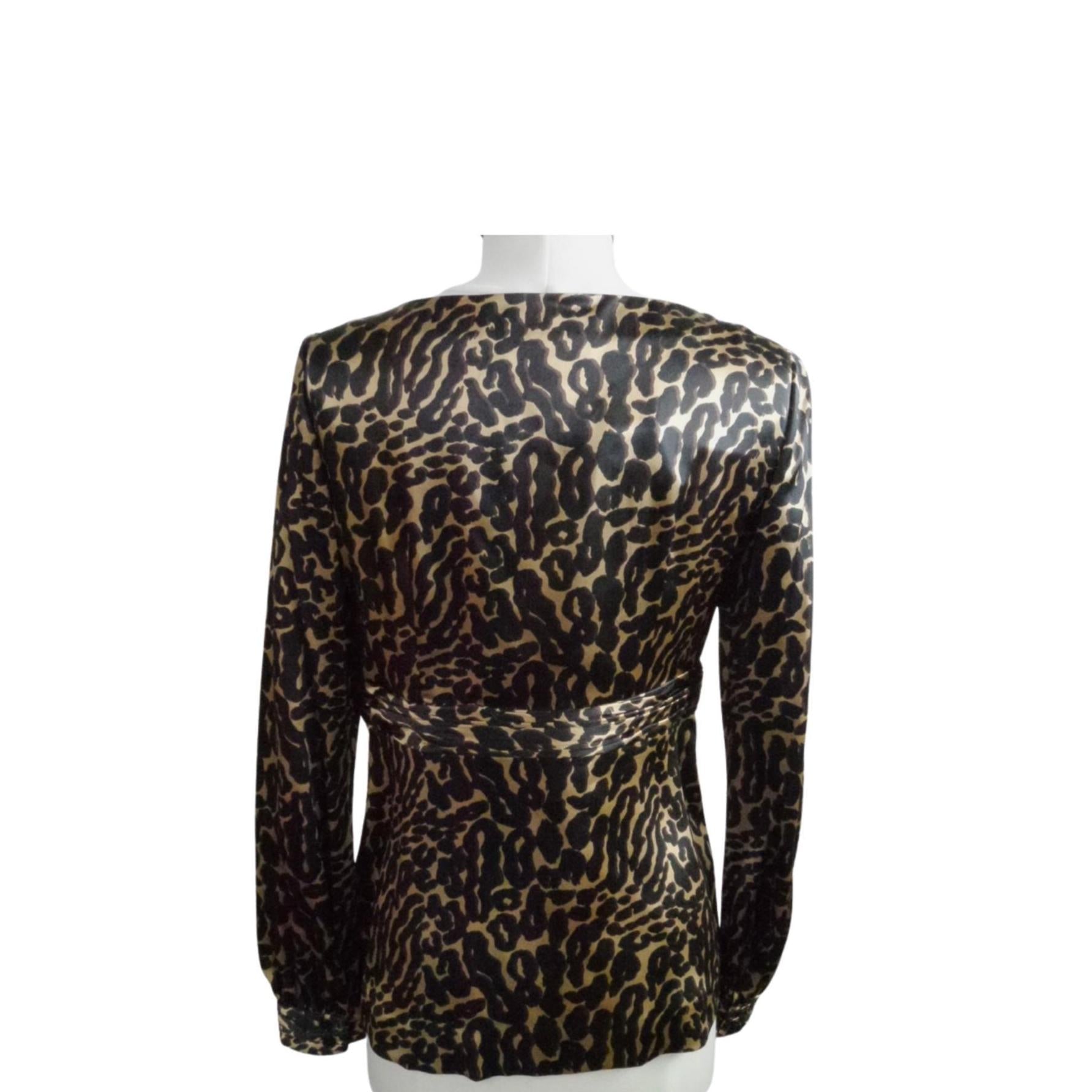 Tory Burch Stevie Silk Leopard Print Blouse – 100% Silk, Size S/M, Bow Neckline, Hidden Zip, Designer Preloved Top, Animal Print