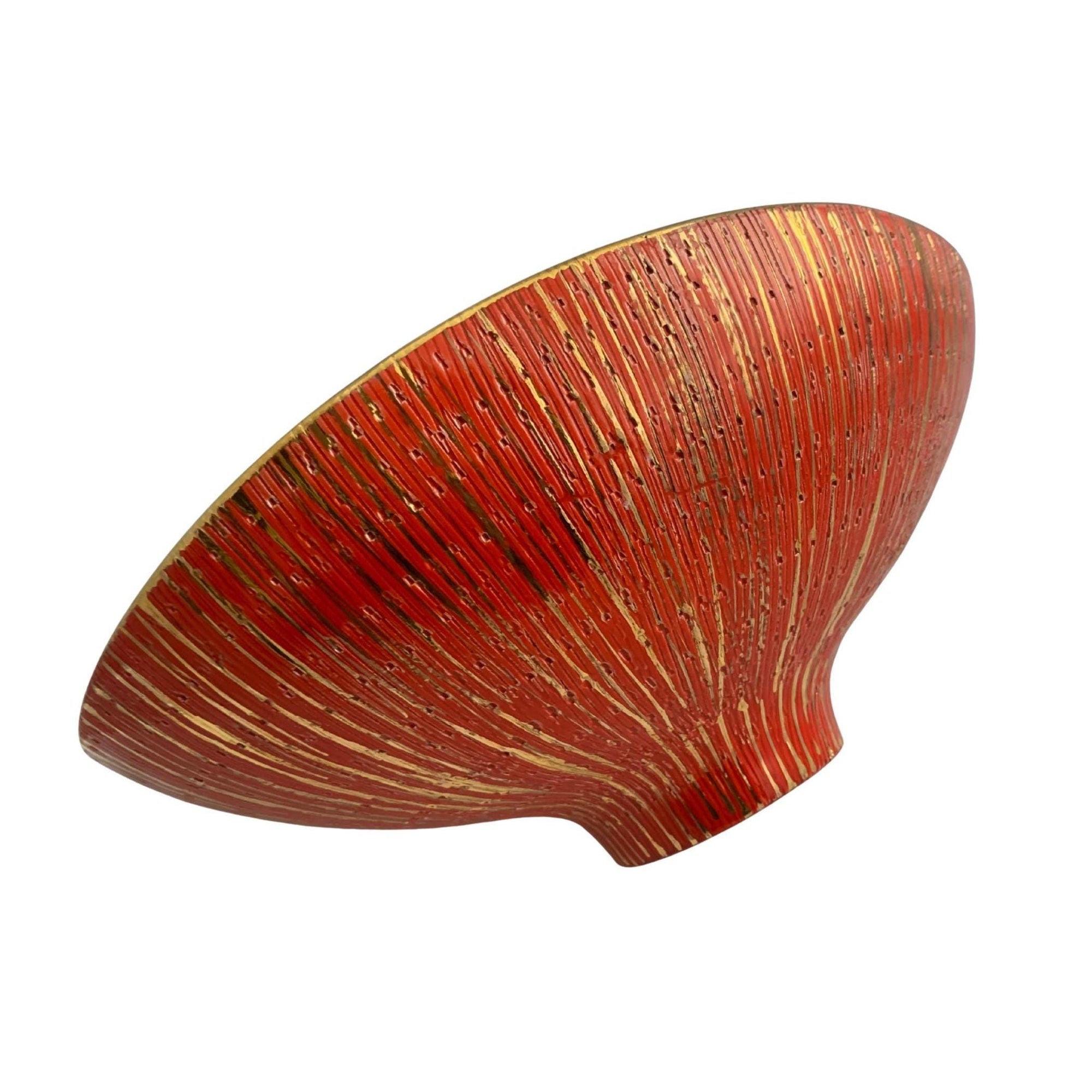 Vintage 60s Bitossi Aldo Londi Bowl – Orange & Gold Italian Ceramic, Mid-Century Modern Centerpiece, Signed, Excellent Condition