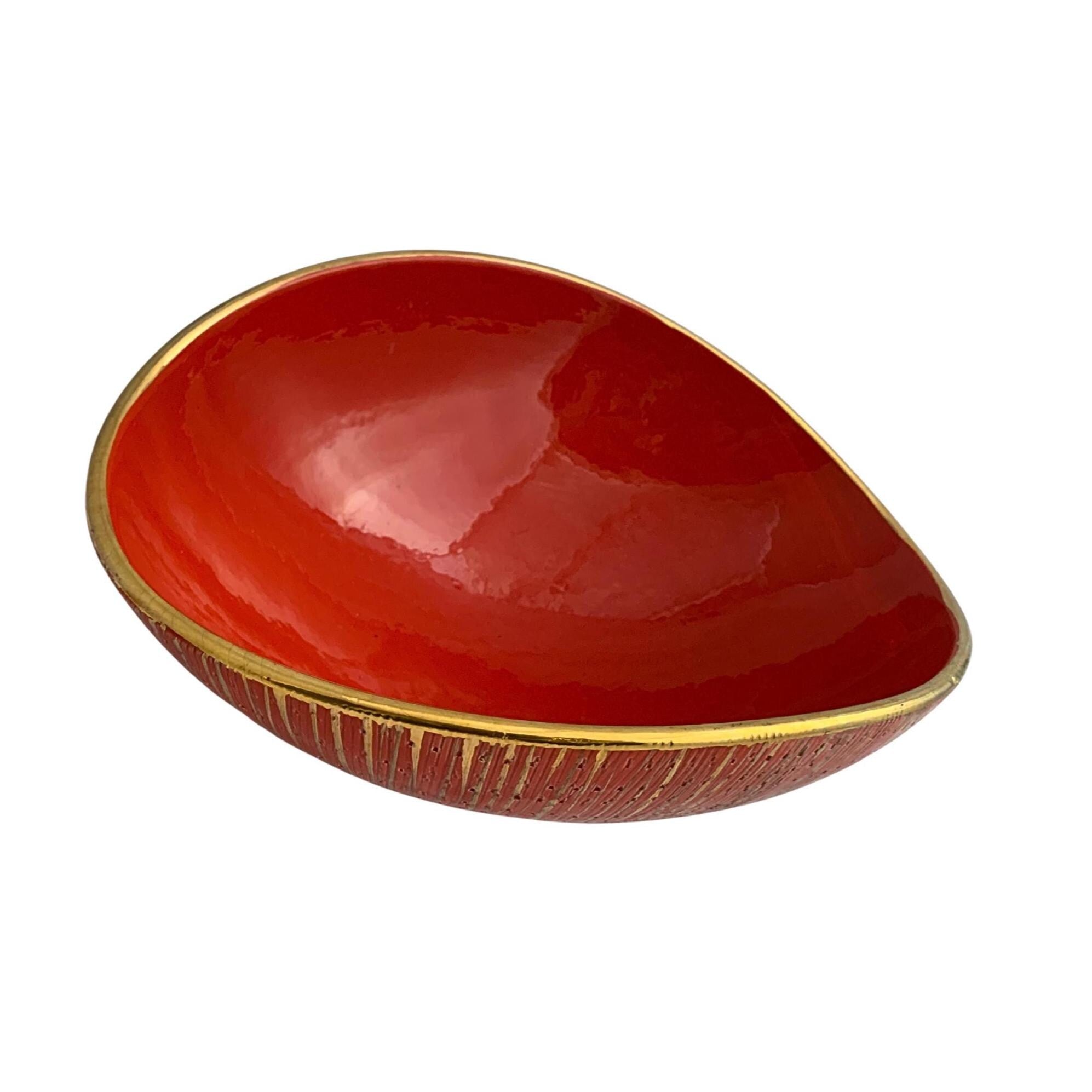 Vintage 60s Bitossi Aldo Londi Bowl – Orange & Gold Italian Ceramic, Mid-Century Modern Centerpiece, Signed, Excellent Condition
