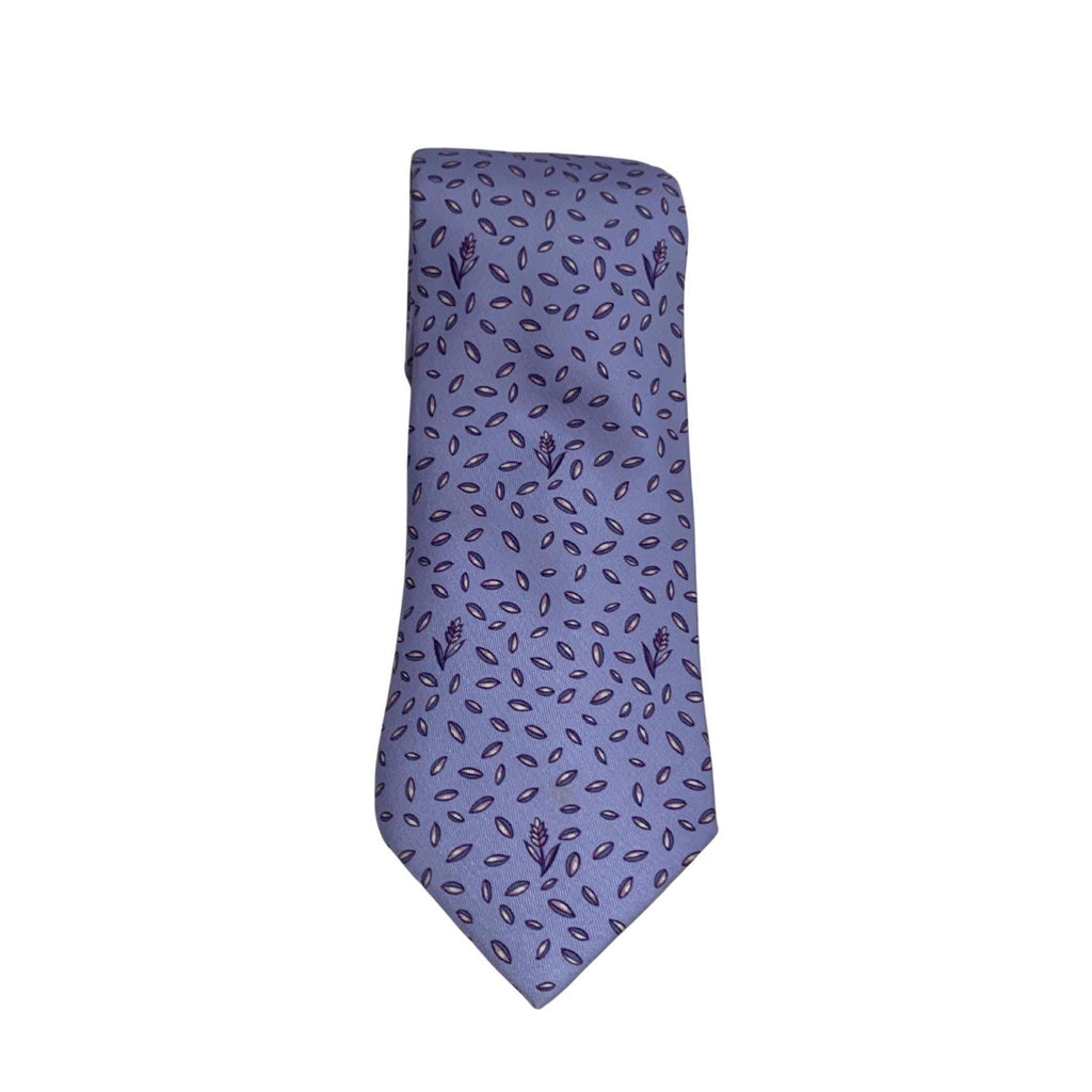 Authentic Hermès Lavender Silk Tie - Wheat & Seed Botanical Print