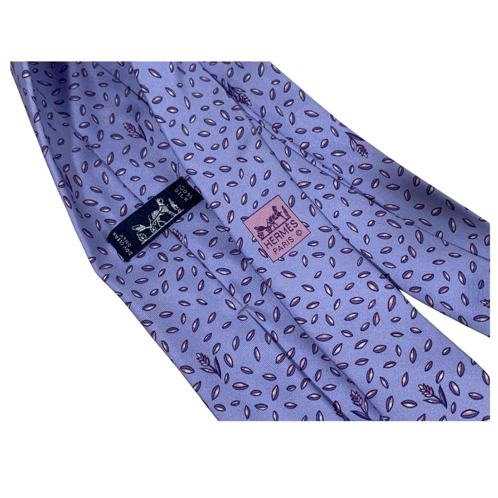 HERMES Paris tie Archival Silk tie Lavender Wheat & Seed Hermes tie with Wheat and Seed motif silk tie