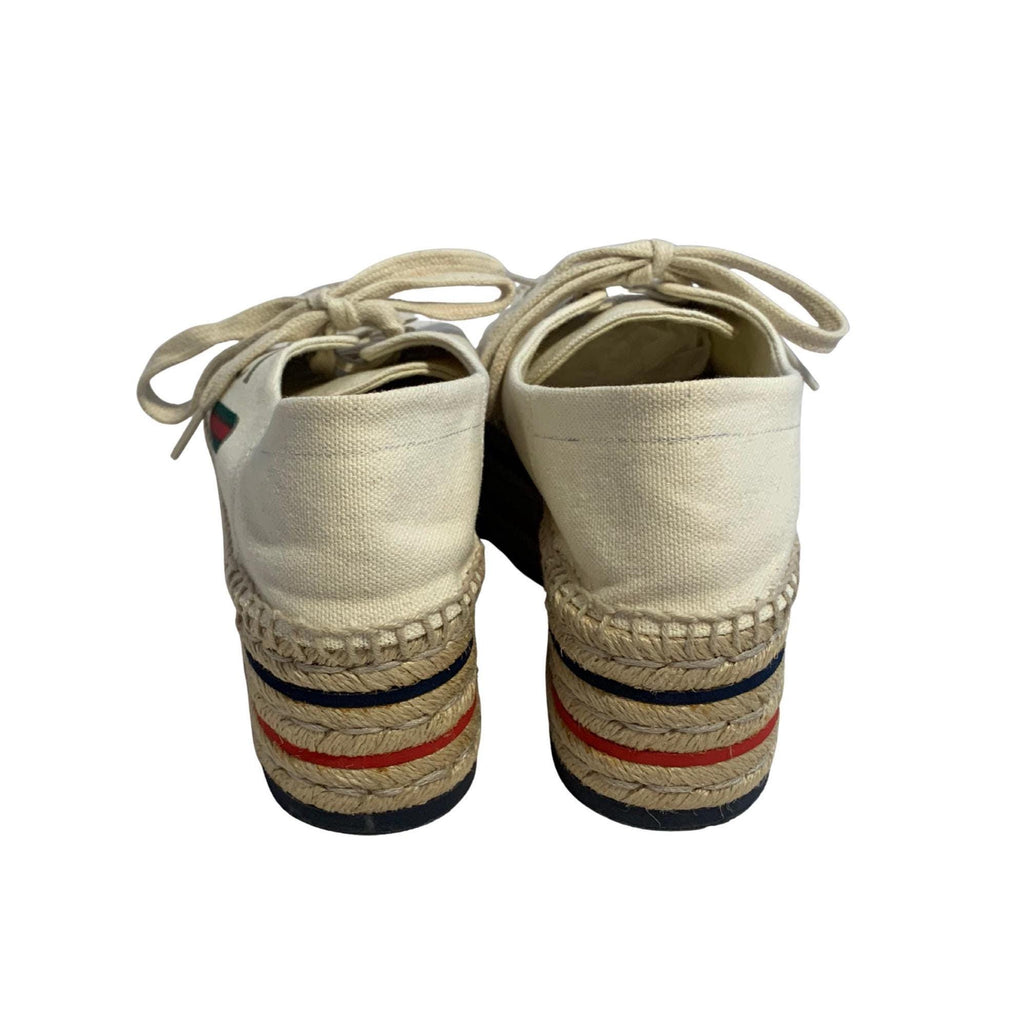 Gucci Canvas Platform Espadrille Sneakers – Web Accent, Interlocking G, Jute Trim, Lace-Up, Size 37.5, Authentic Designer Shoes