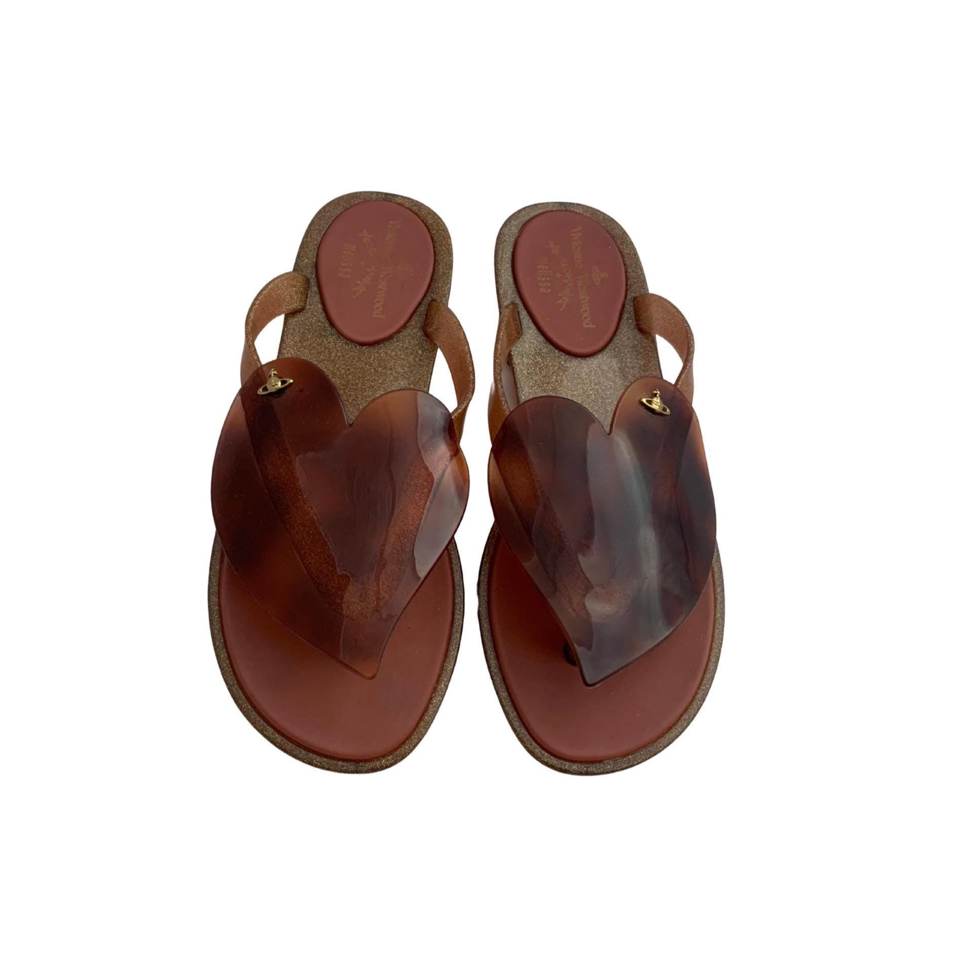 Vivienne Westwood Anglomania Tortoise Flip Flops – 5 US, 35/36 EU Rubber Sandals by Melissa, Rare Designer Collab