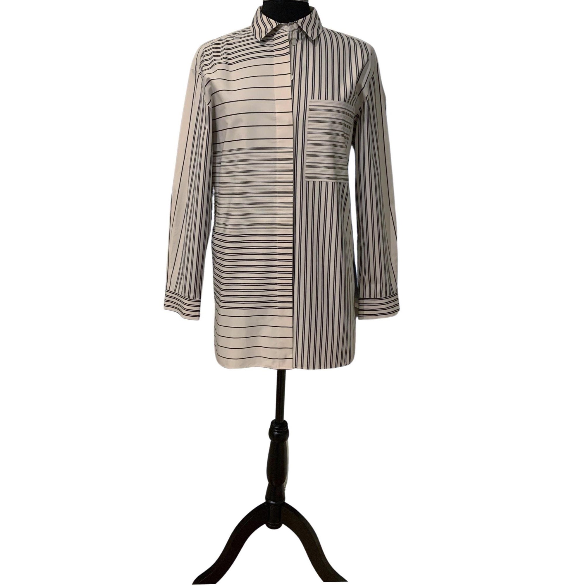 Lafayette 148 NY Crisp Cotton Poplin Shirt – Size Small, Architectural Cuffs, Hidden Placket, Minimal Designer Essential