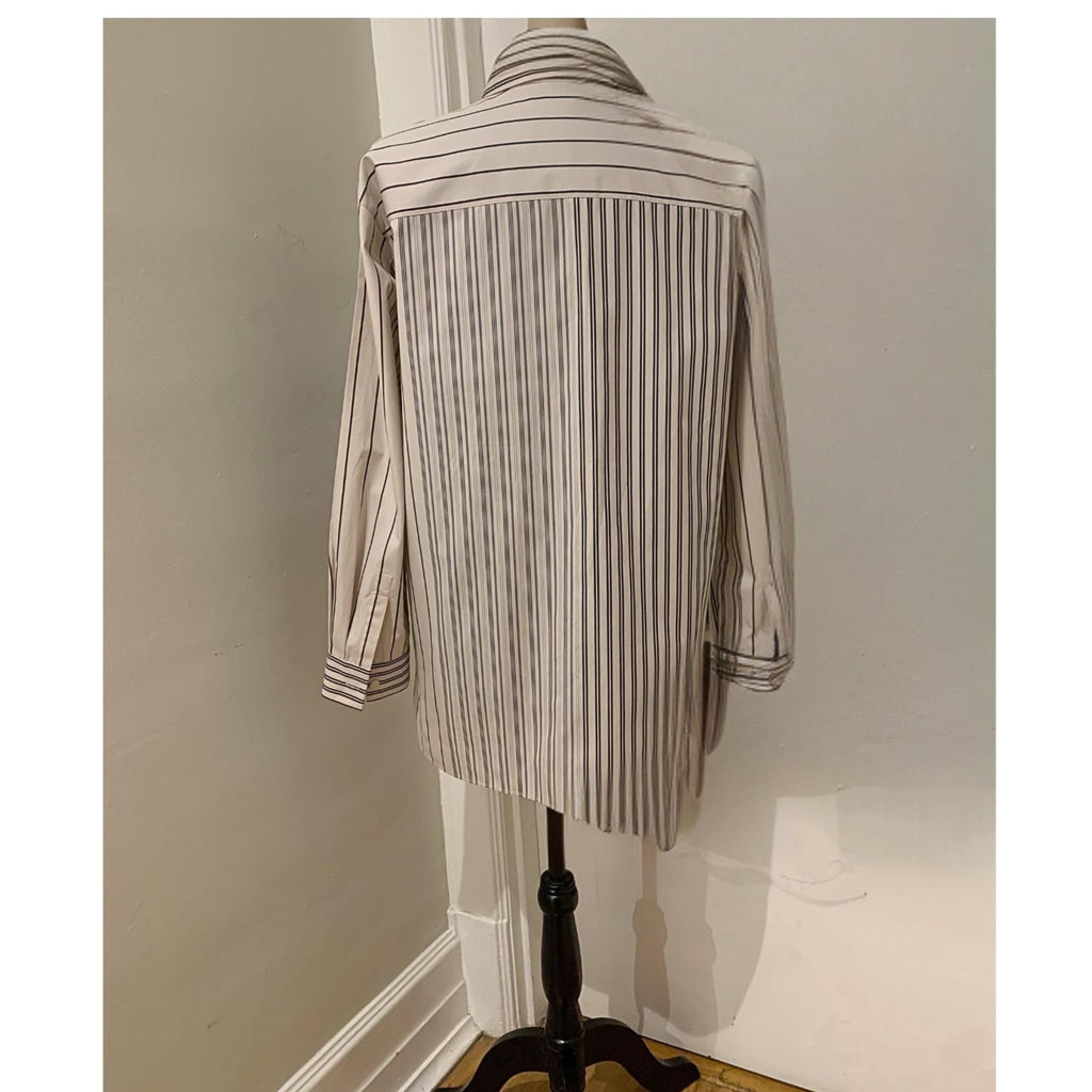 Lafayette 148 NY Crisp Cotton Poplin Shirt – Size Small, Architectural Cuffs, Hidden Placket, Minimal Designer Essential