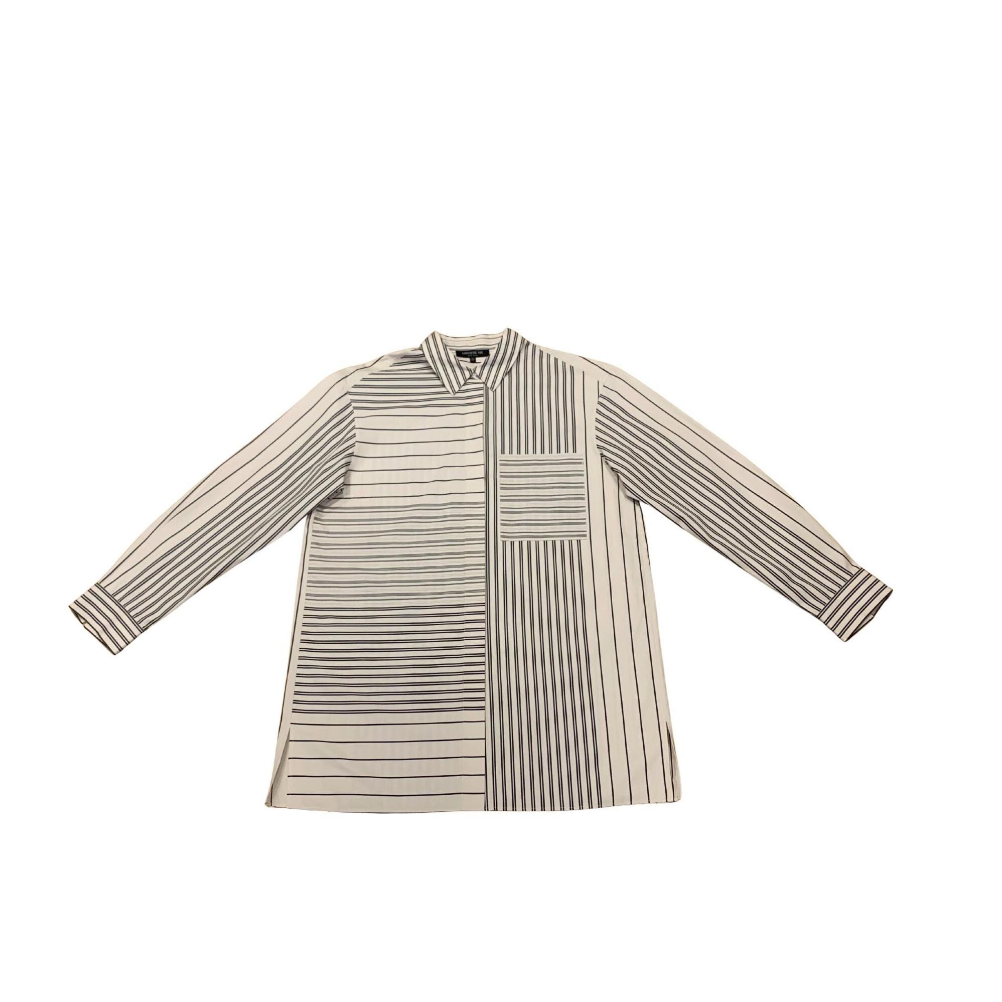 Lafayette 148 NY Crisp Cotton Poplin Shirt – Size Small, Architectural Cuffs, Hidden Placket, Minimal Designer Essential