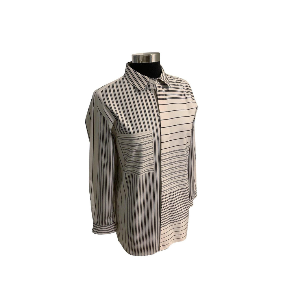 Lafayette 148 NY Crisp Cotton Poplin Shirt – Size Small, Architectural Cuffs, Hidden Placket, Minimal Designer Essential