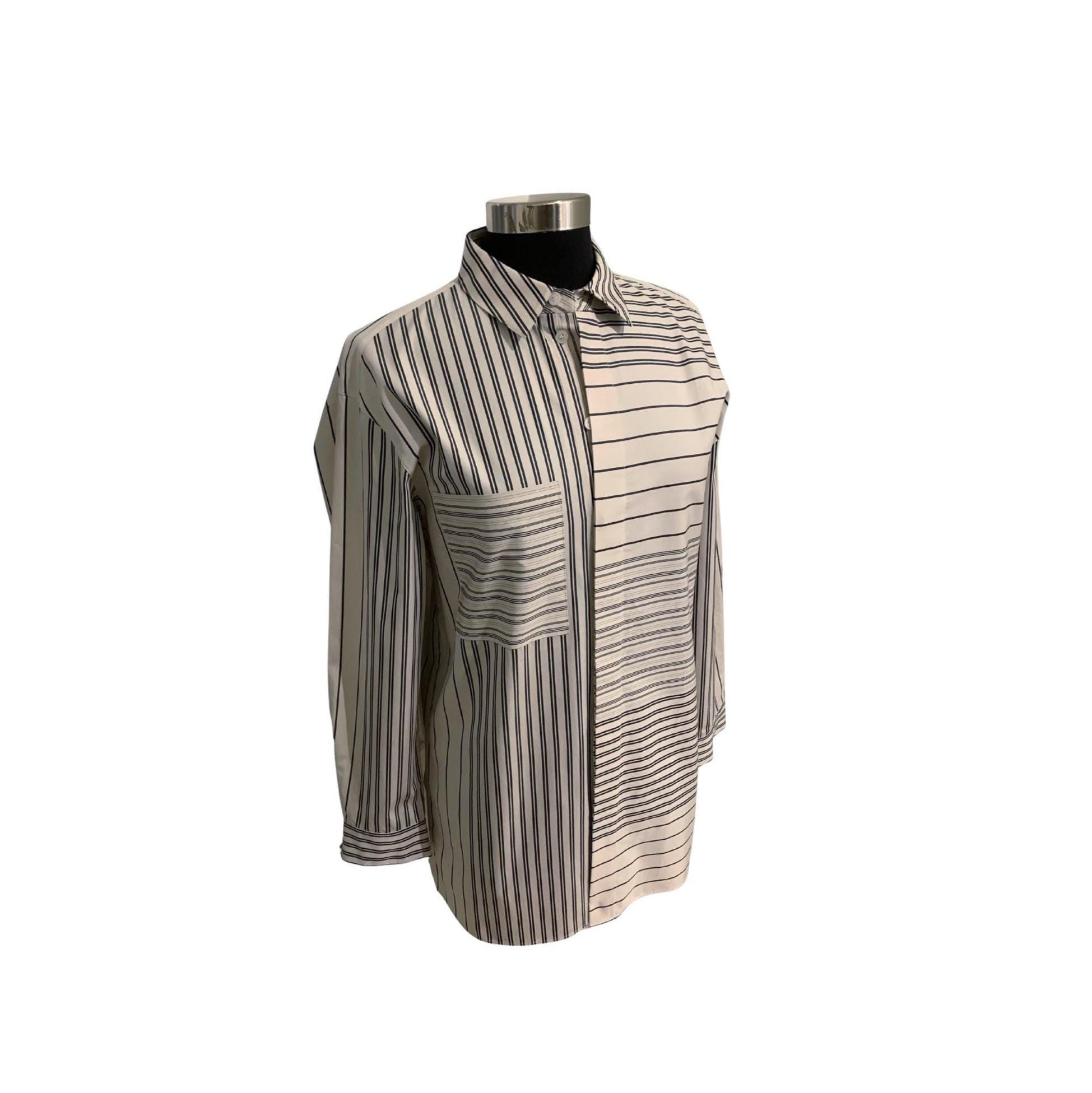 Lafayette 148 NY Crisp Cotton Poplin Shirt – Size Small, Architectural Cuffs, Hidden Placket, Minimal Designer Essential