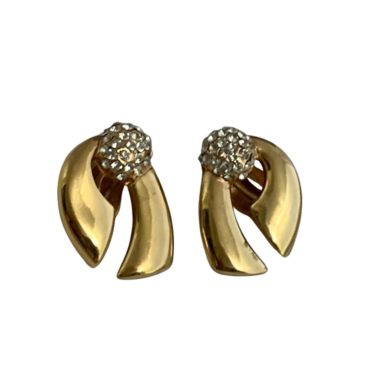 Vintage P&M Paris Gold-Plated Couture Clip-On Earrings – Crystal Encrusted, Designer Stamped
