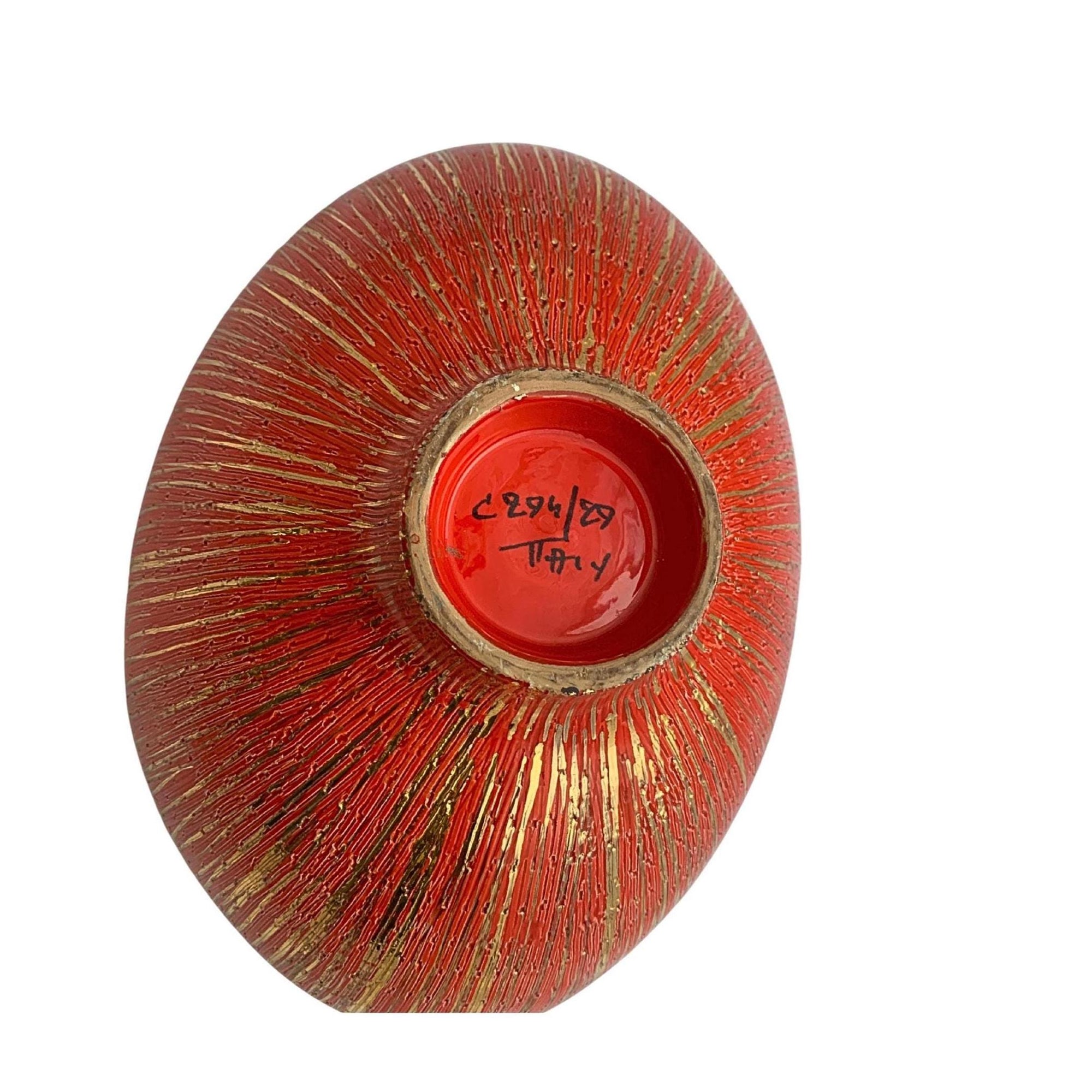 Vintage 60s Bitossi Aldo Londi Bowl – Orange & Gold Italian Ceramic, Mid-Century Modern Centerpiece, Signed, Excellent Condition