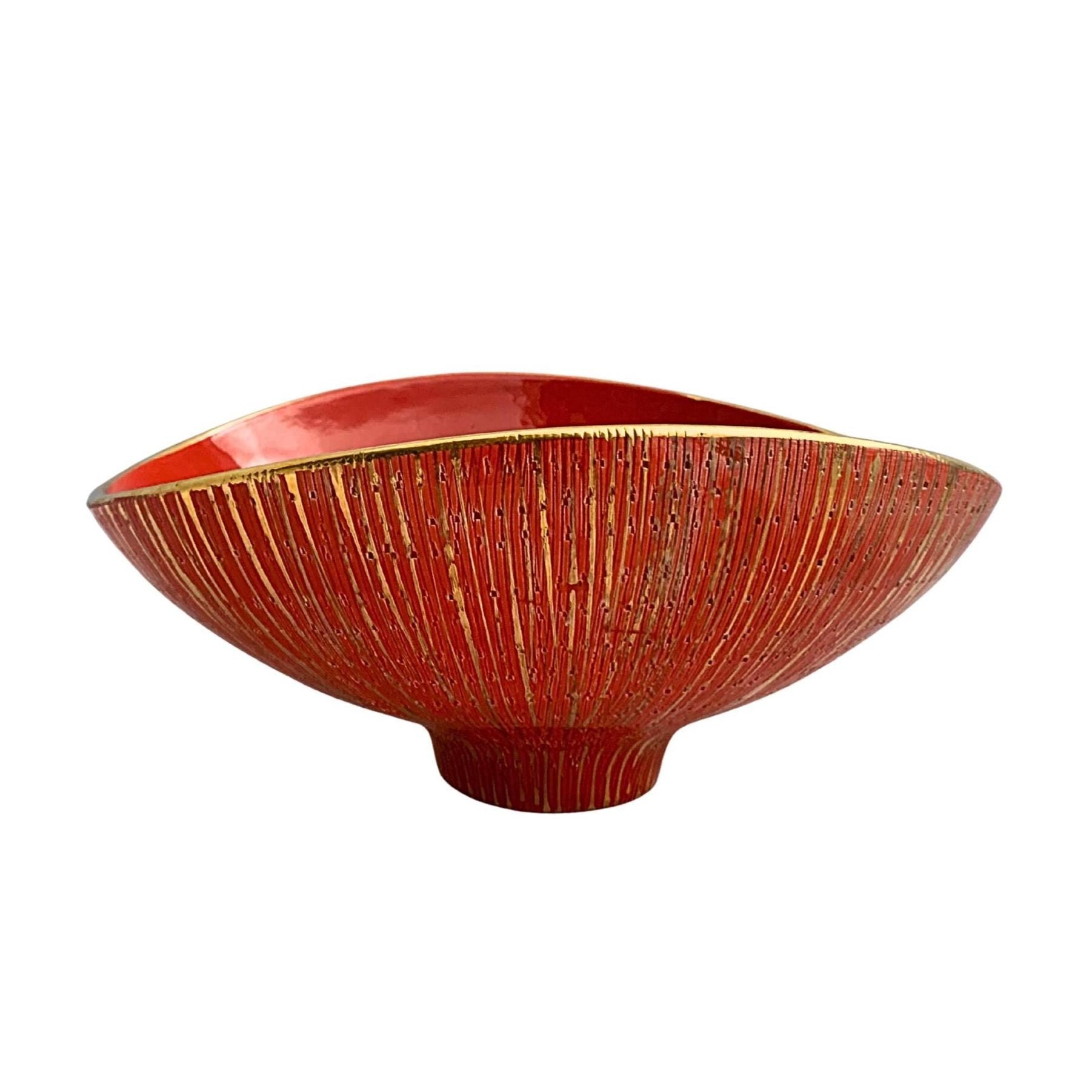 Vintage 60s Bitossi Aldo Londi Bowl – Orange & Gold Italian Ceramic, Mid-Century Modern Centerpiece, Signed, Excellent Condition