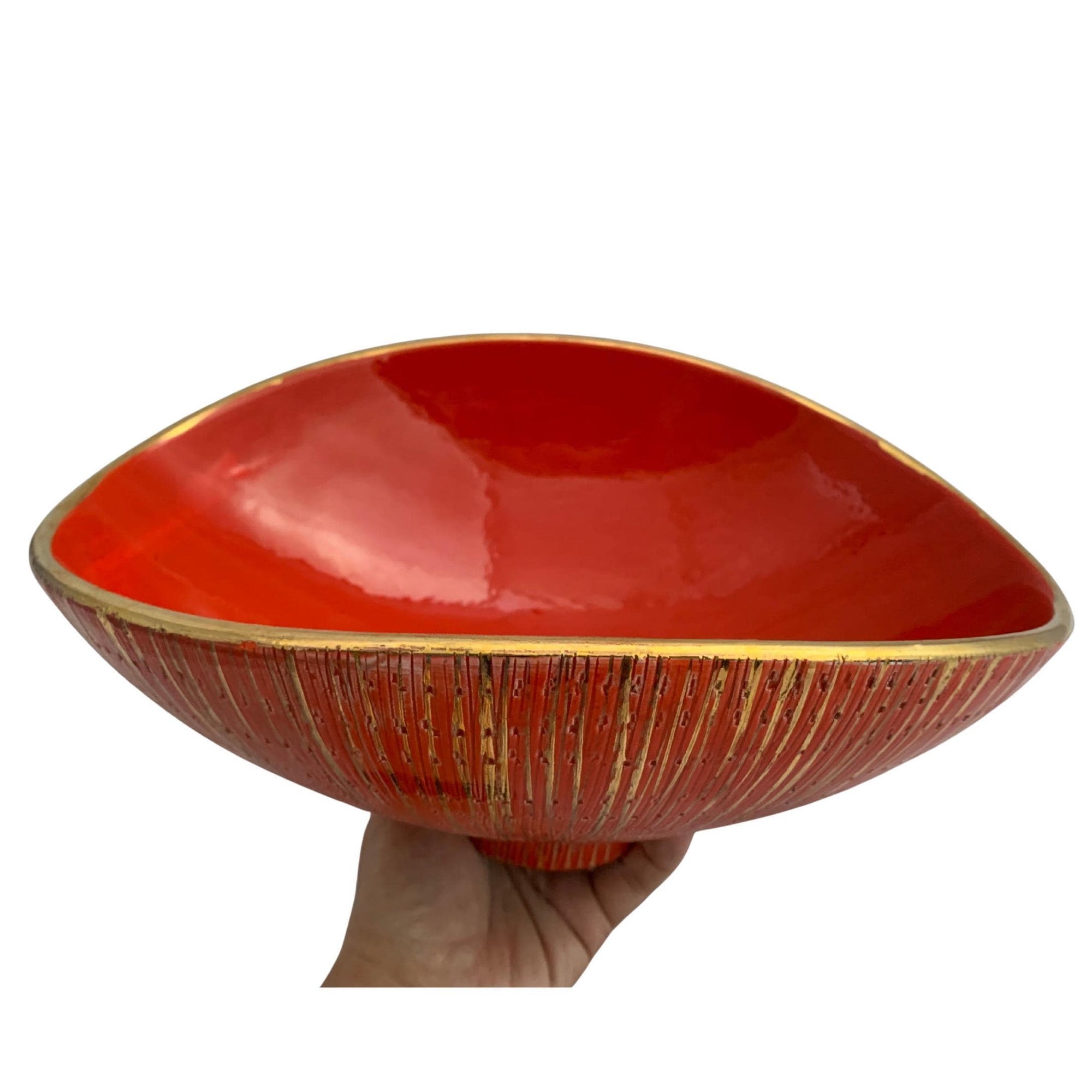 Vintage 60s Bitossi Aldo Londi Bowl – Orange & Gold Italian Ceramic, Mid-Century Modern Centerpiece, Signed, Excellent Condition
