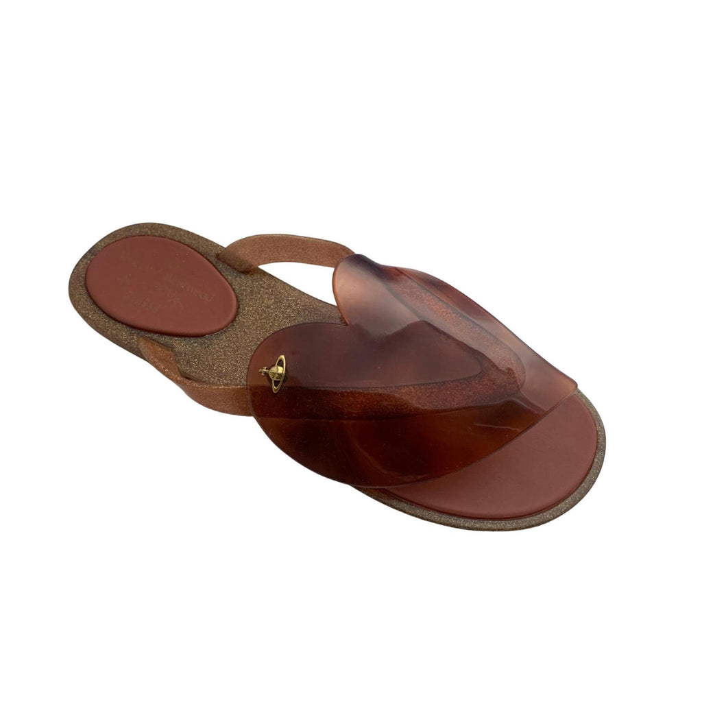 Vivienne Westwood Anglomania Tortoise Flip Flops – 5 US, 35/36 EU Rubber Sandals by Melissa, Rare Designer Collab