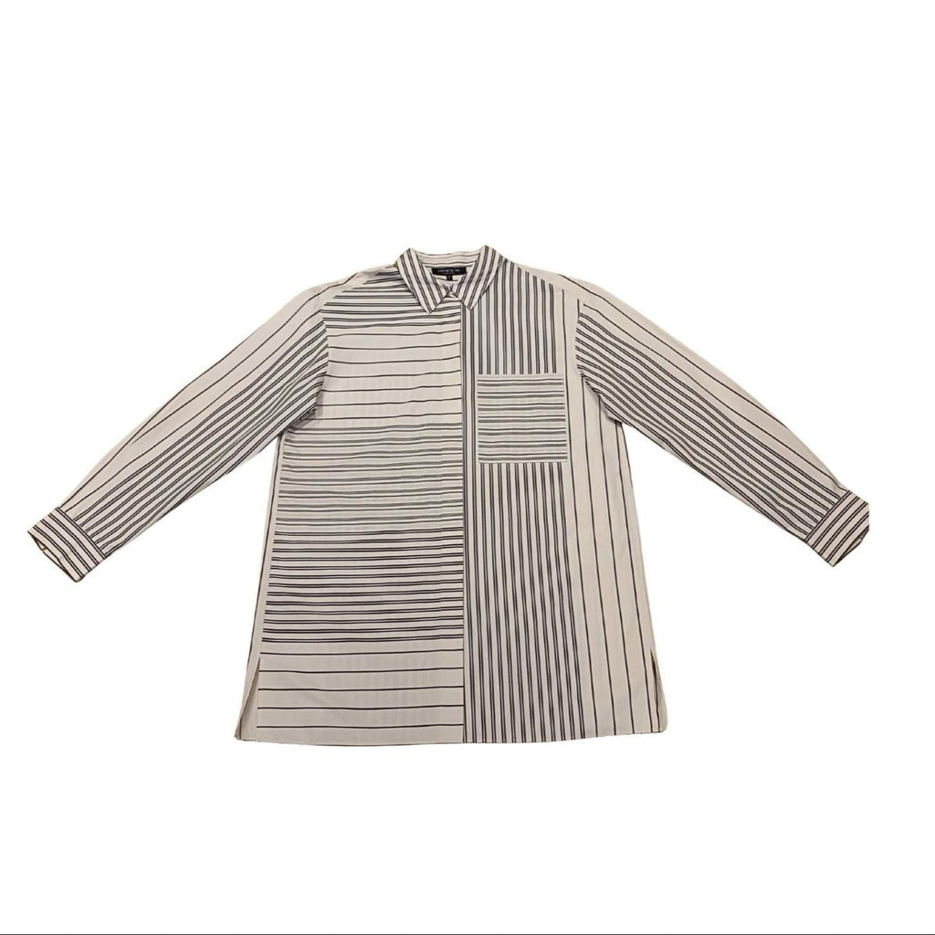 Lafayette 148 NY Crisp Cotton Poplin Shirt – Size Small, Architectural Cuffs, Hidden Placket, Minimal Designer Essential
