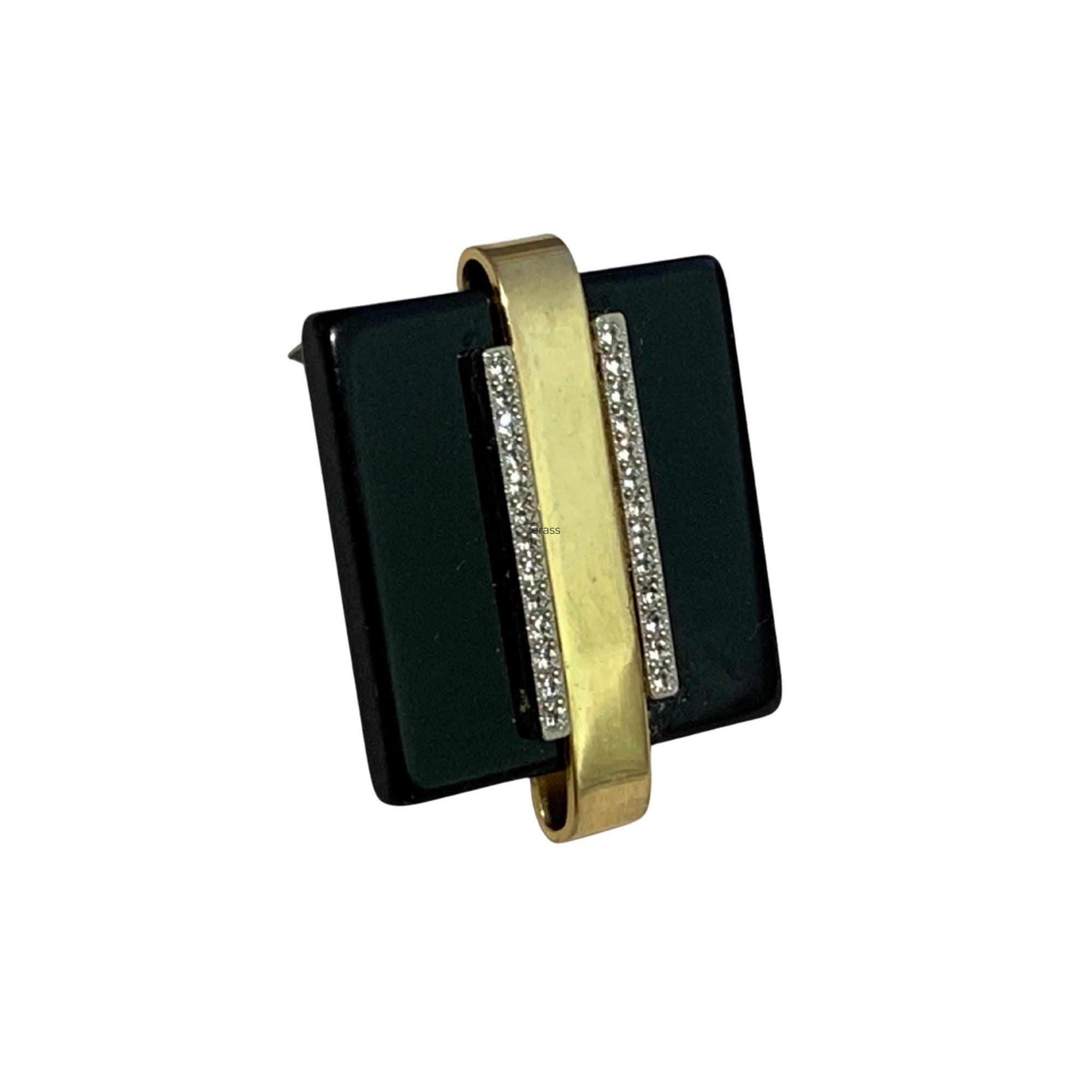 Vintage Art Deco Clip‑On Earrings – Black Bakelite, Rhinestone & Gold Tone, Oversized 1.5″