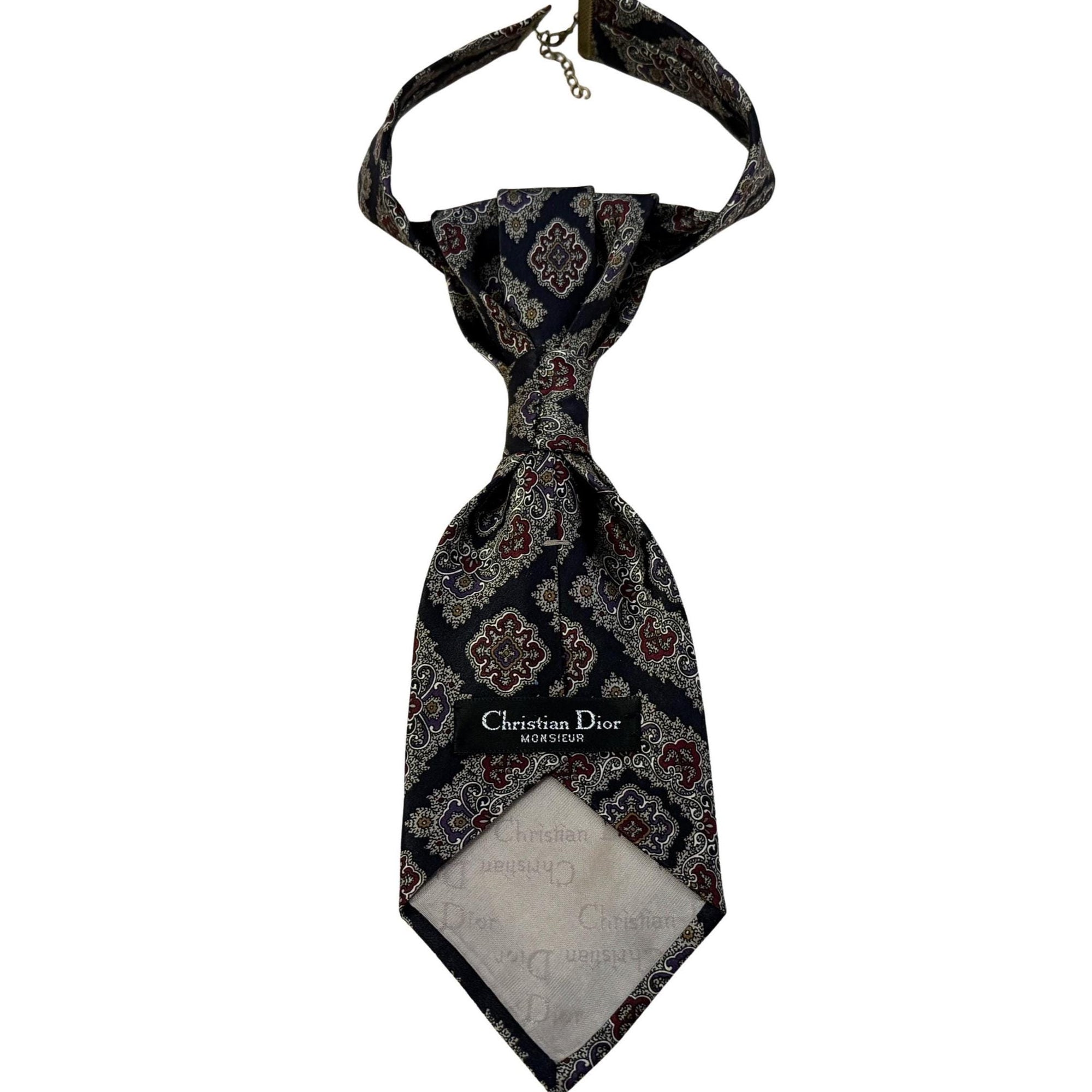 Vintage CHRISTIAN DIOR Refashioned Tie - Black & Gray Statement Necktie for Women - Vintage Dior Handstyled Tie - Bespoke Italian Silk