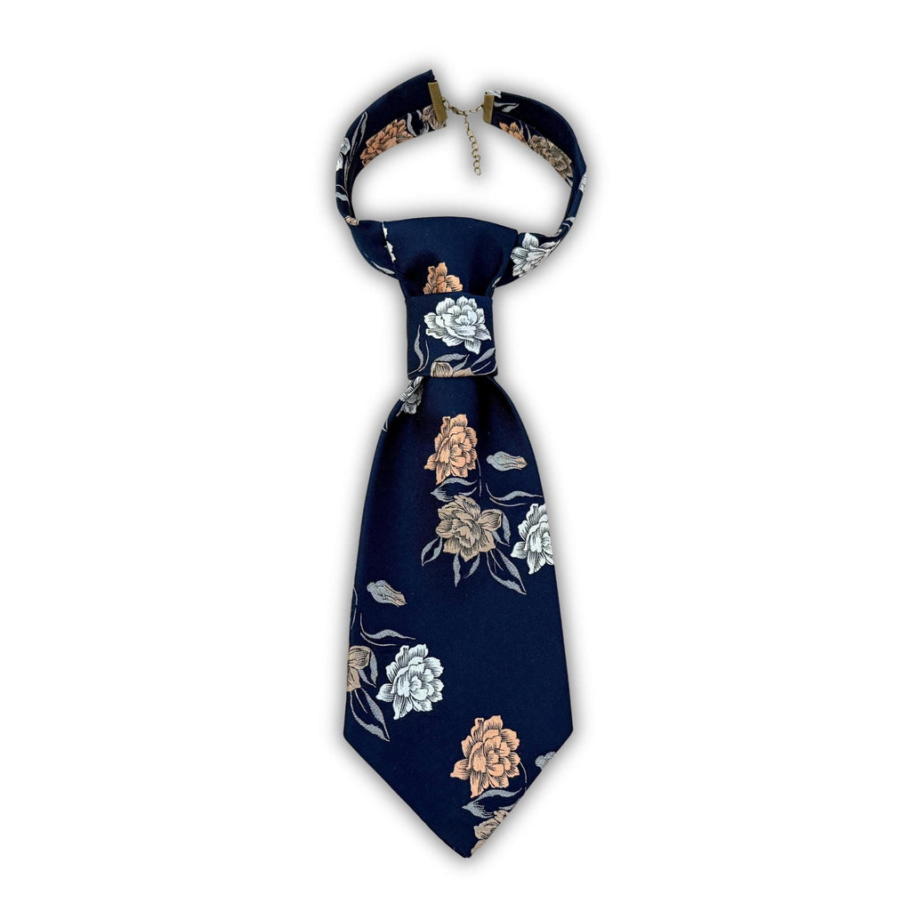 1970s Floral Tie for Women - Fashion Statement Necktie - Navy Blue Reworked Disco Era Tie - Adjustable Neckband - Sustainable fashion