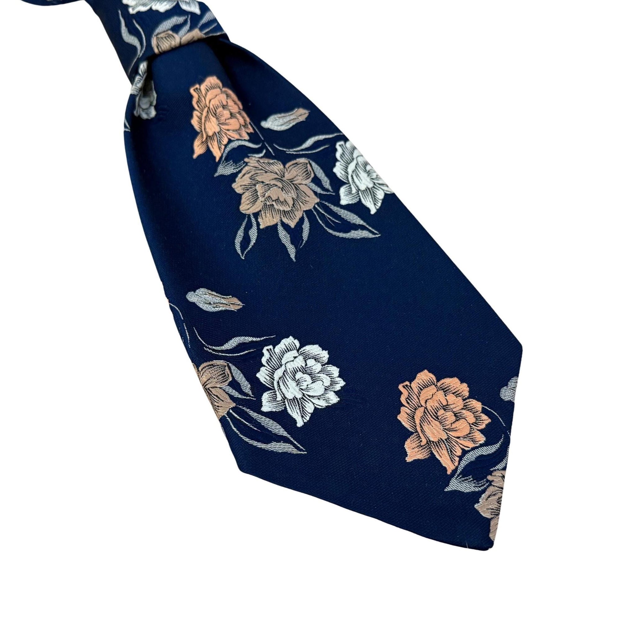 1970s Floral Tie for Women - Fashion Statement Necktie - Navy Blue Reworked Disco Era Tie - Adjustable Neckband - Sustainable fashion