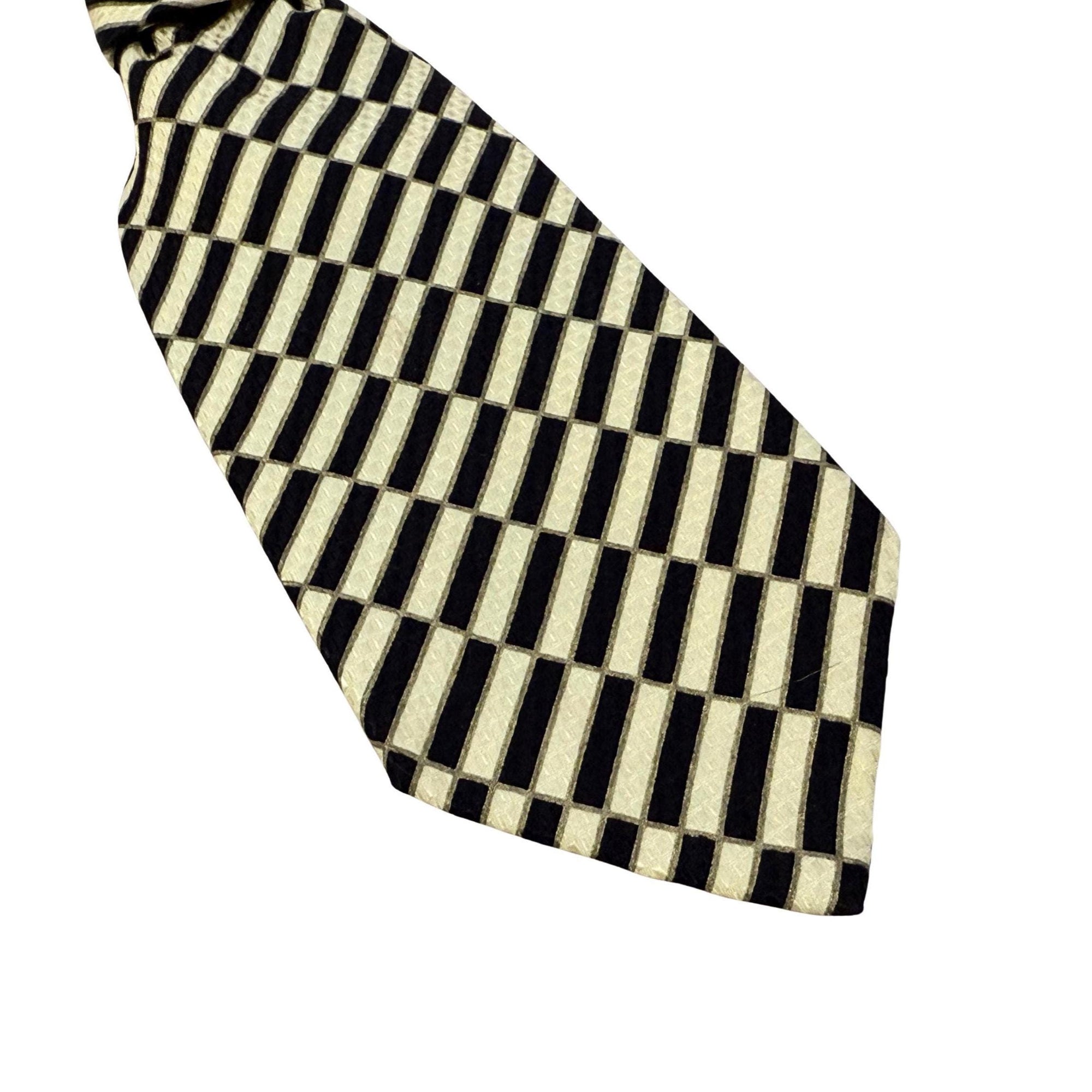 STEFANO RICCI Refashioned Tie - Cream & Black Statement Necktie for Women - Luxury Geometric Hand styled Tie - Bespoke Italian Silk