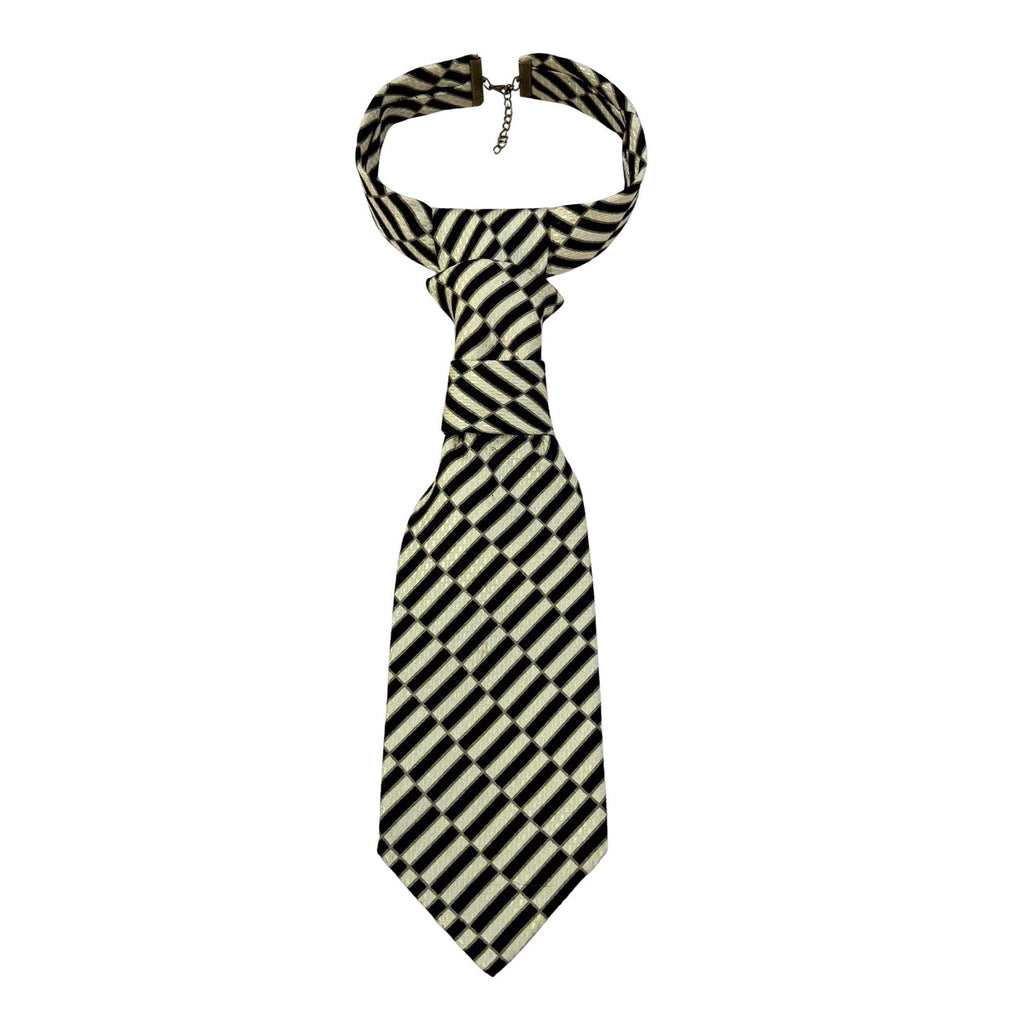 STEFANO RICCI Refashioned Tie - Cream & Black Statement Necktie for Women - Luxury Geometric Hand styled Tie - Bespoke Italian Silk