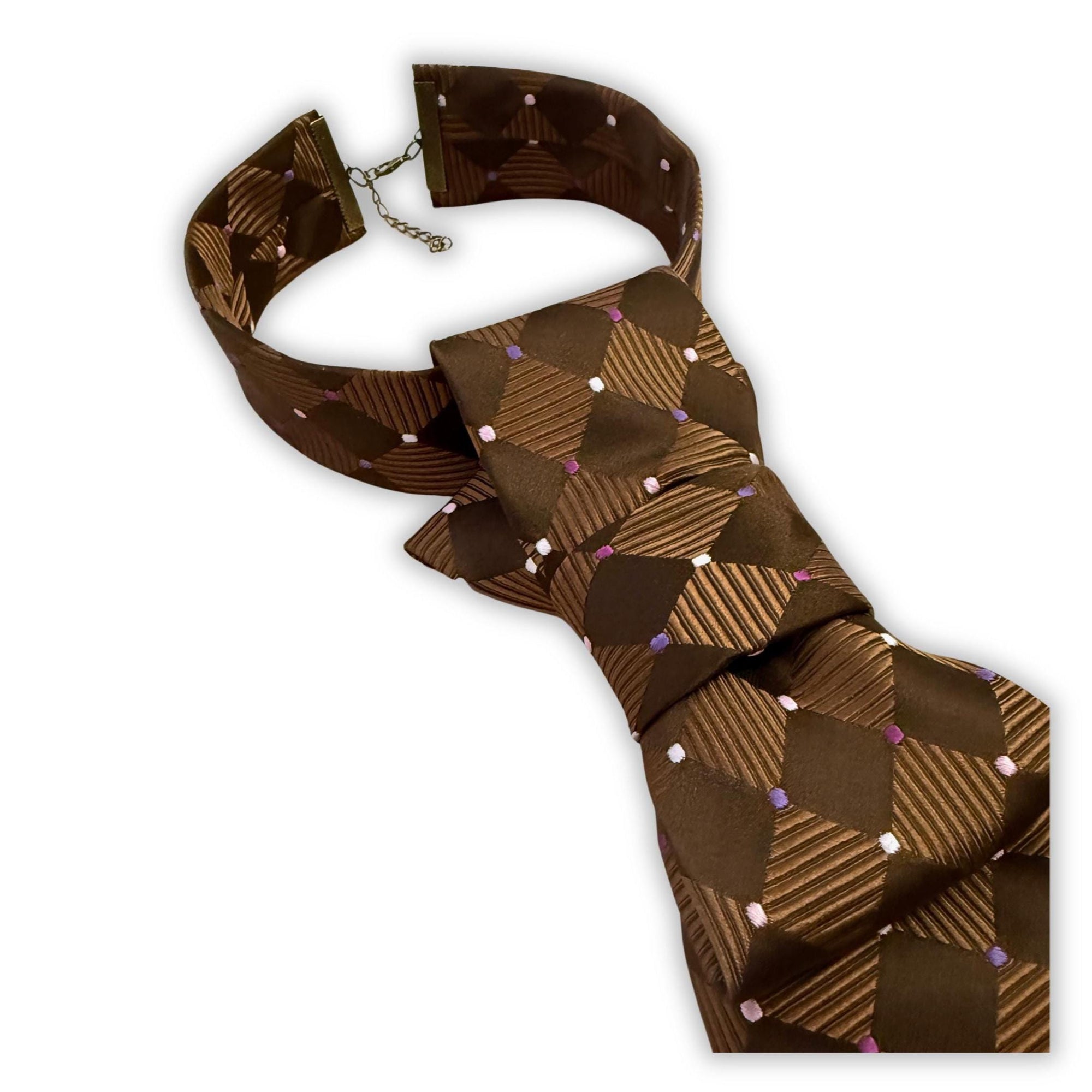 Reworked Enzo Feldini Silk Jacquard Tie - Women’s Continental Crossover Tie - Upcycled Italian Designer Geometric Necktie - Made in Italy