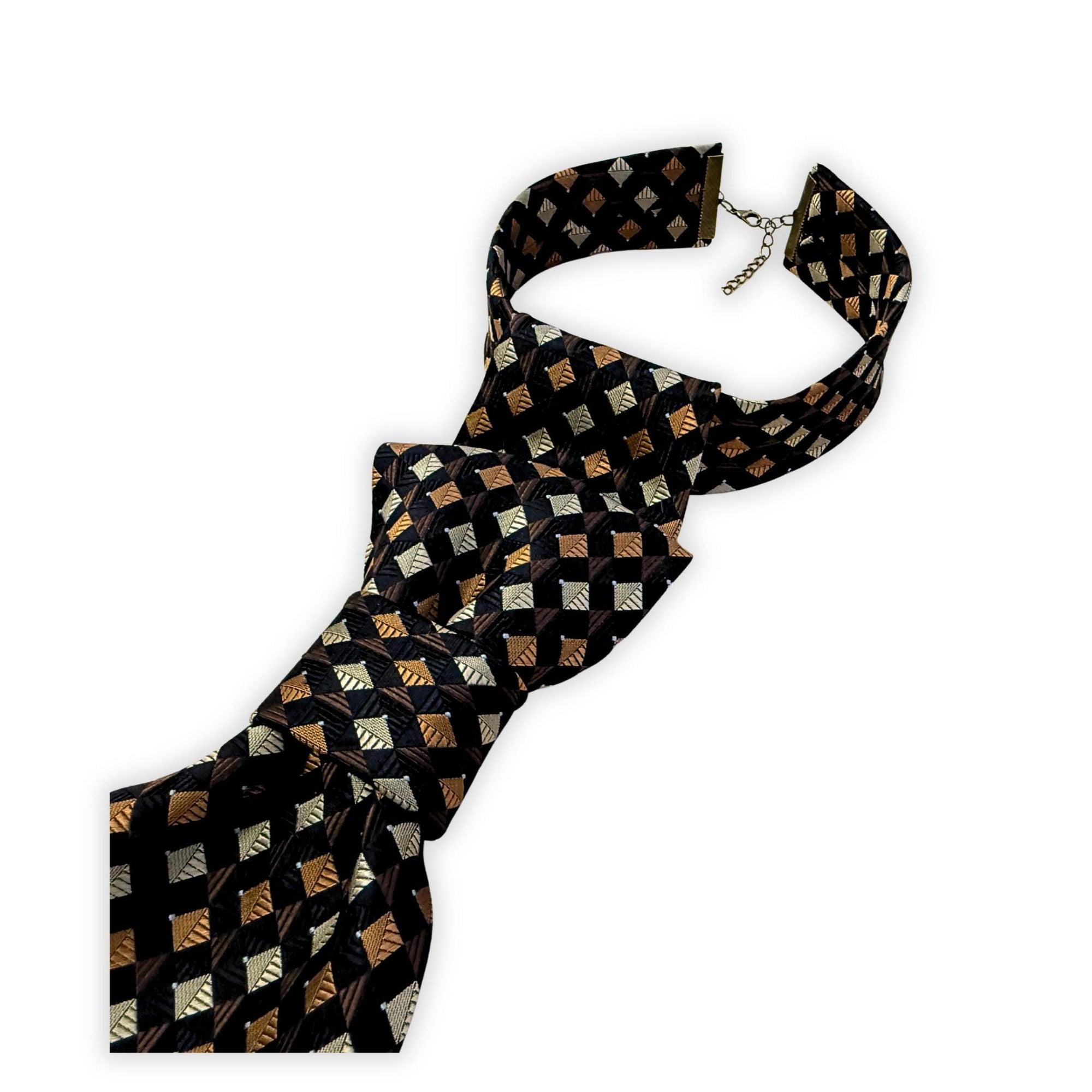 Reworked Valerio Galati Silk Tie - Women’s Continental Crossover Tie - Upcycled Handmade Italian Jacquard Necktie - Sustainable Fashion