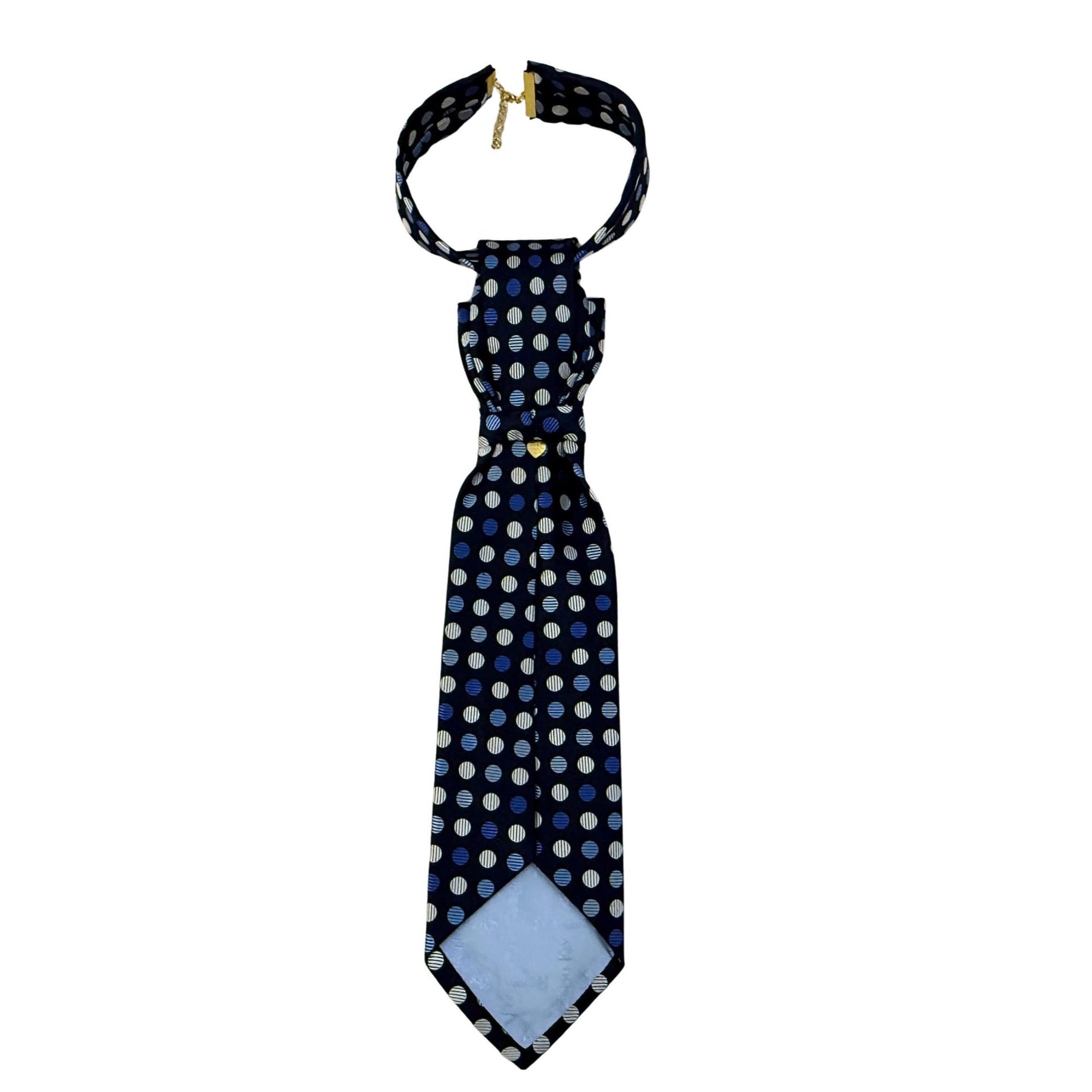 Vintage Hilditch & Key Reworked Tie for Women - Navy Blue and White Polka Dot Butterfly Tie - Bespoke British Luxury Accessory - Mod Style