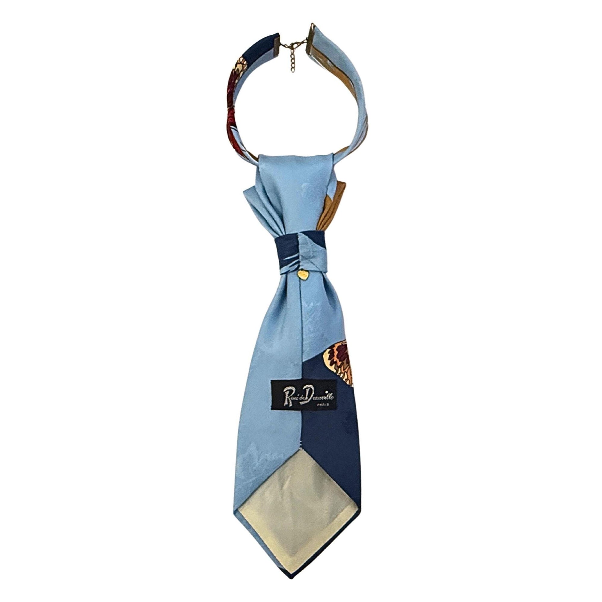 RENE DE DEAUVILLE Tie for Women - Vintage French Reworked Tie - Blue Statement Accessory - Women Necktie - Sustainable Fashion