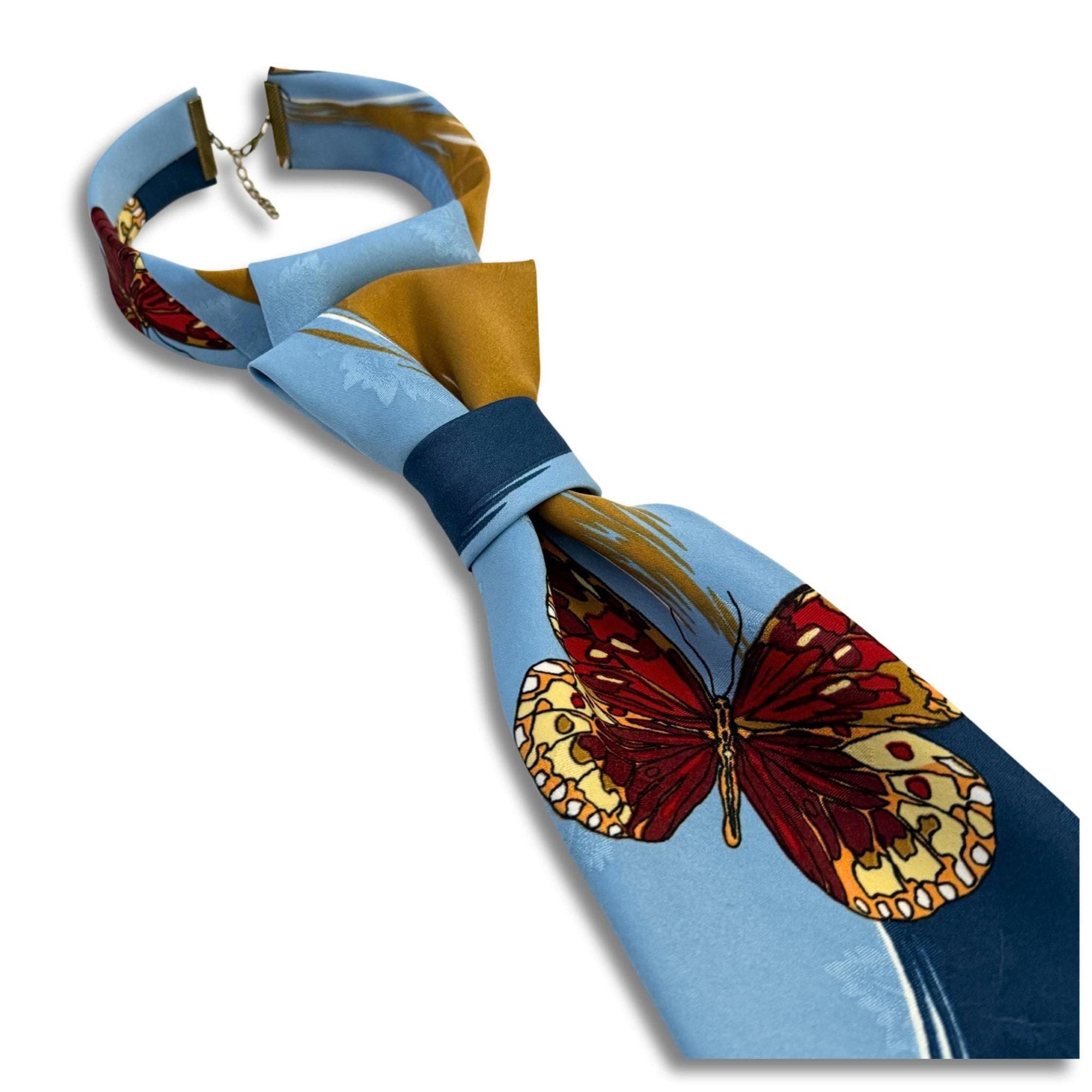 RENE DE DEAUVILLE Tie for Women - Vintage French Reworked Tie - Blue Statement Accessory - Women Necktie - Sustainable Fashion