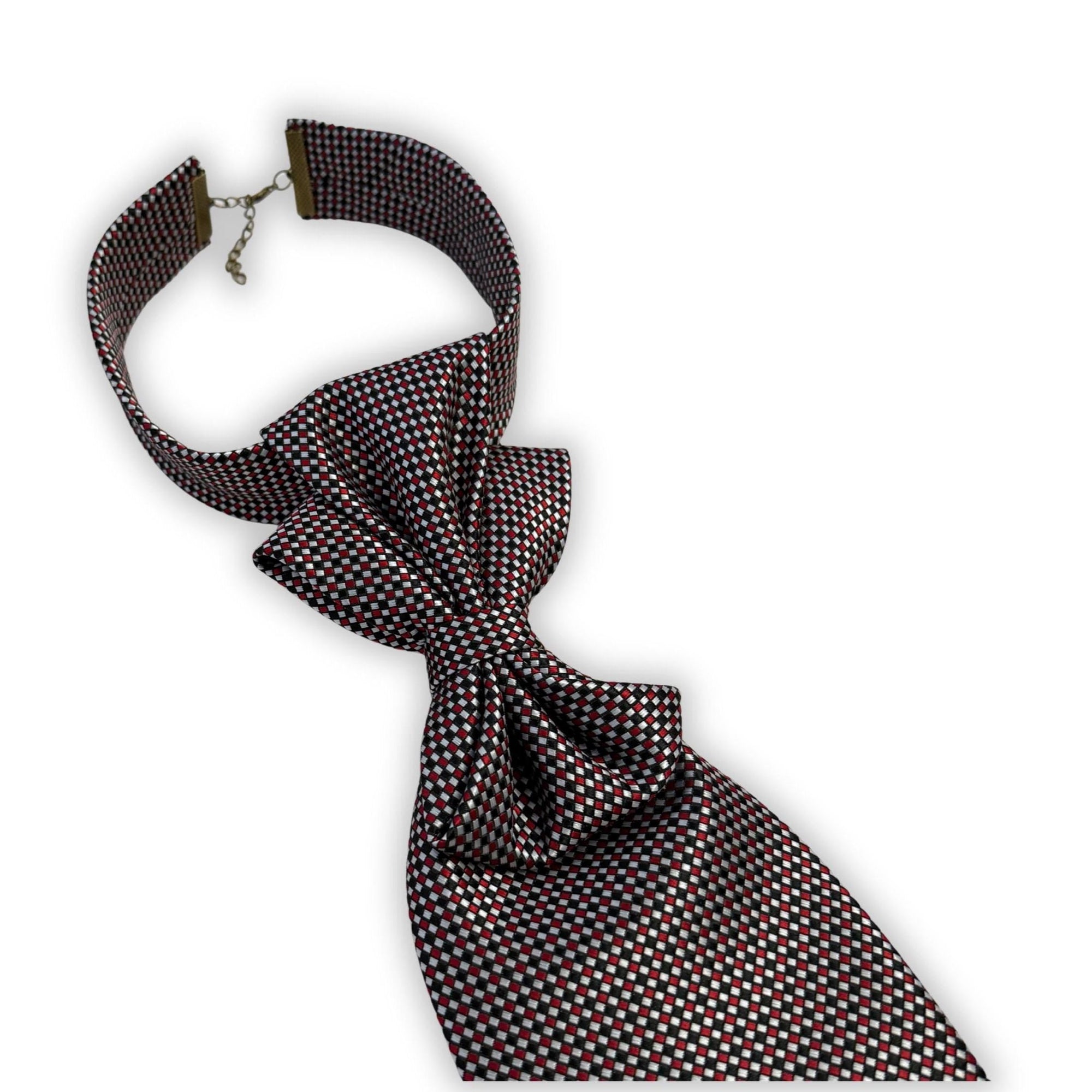 HUGO BOSS Tie - Women Continental Crossover Tie - Upcycled Italian Designer Silver Jacquard Necktie - Made in Italy Reworked Tie Women