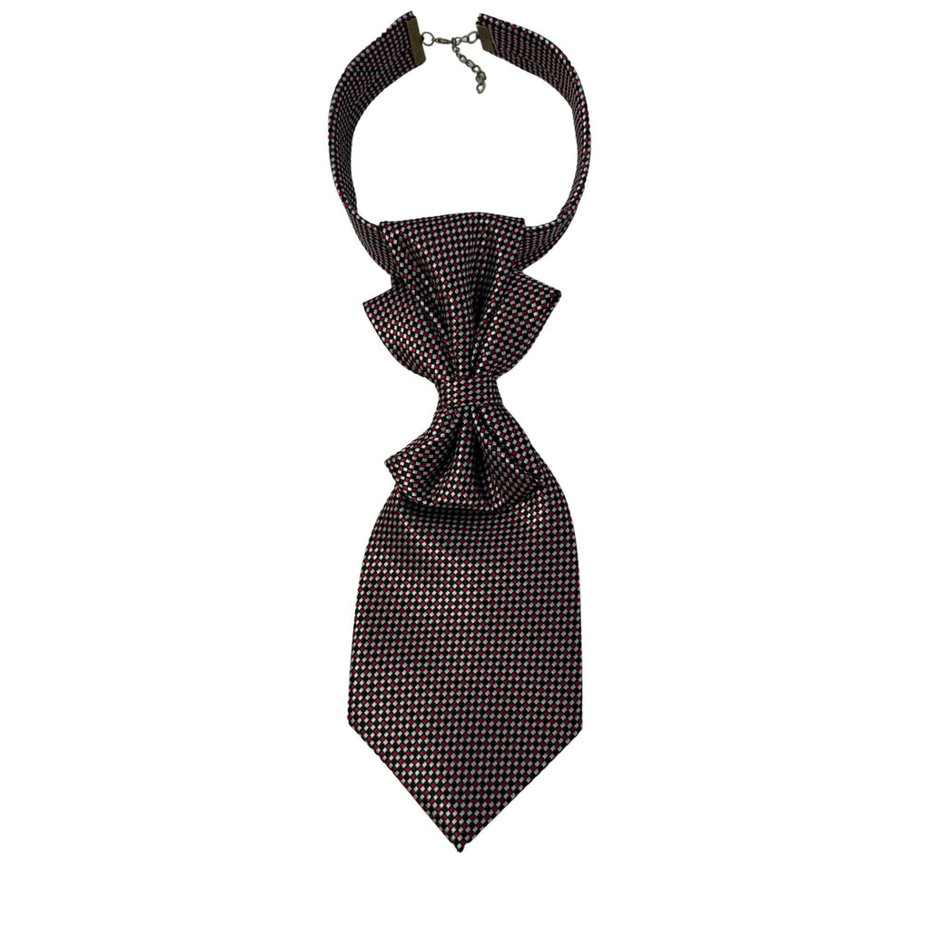 HUGO BOSS Tie - Women Continental Crossover Tie - Upcycled Italian Designer Silver Jacquard Necktie - Made in Italy Reworked Tie Women