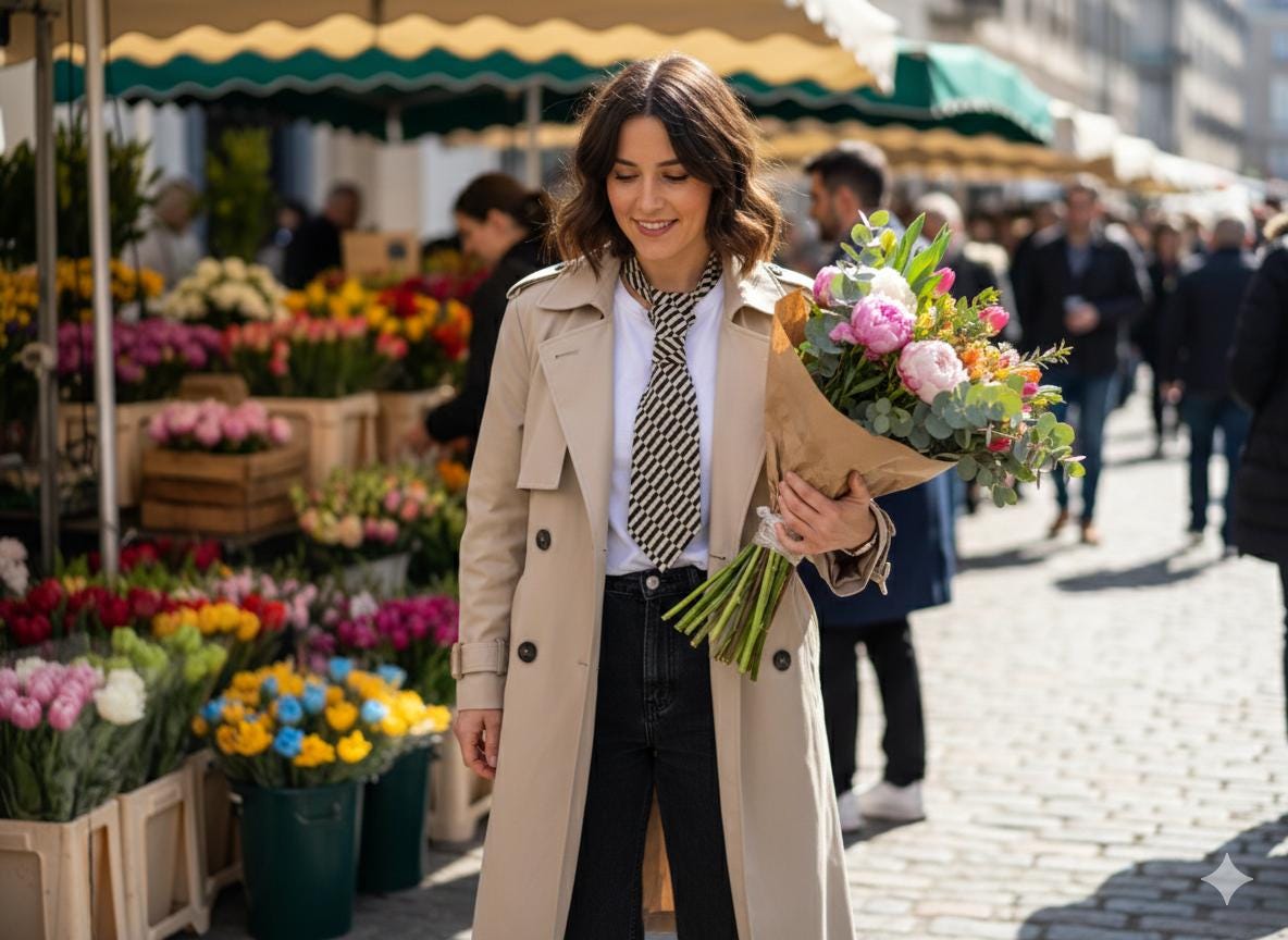 STEFANO RICCI Refashioned Tie - Cream & Black Statement Necktie for Women - Luxury Geometric Hand styled Tie - Bespoke Italian Silk