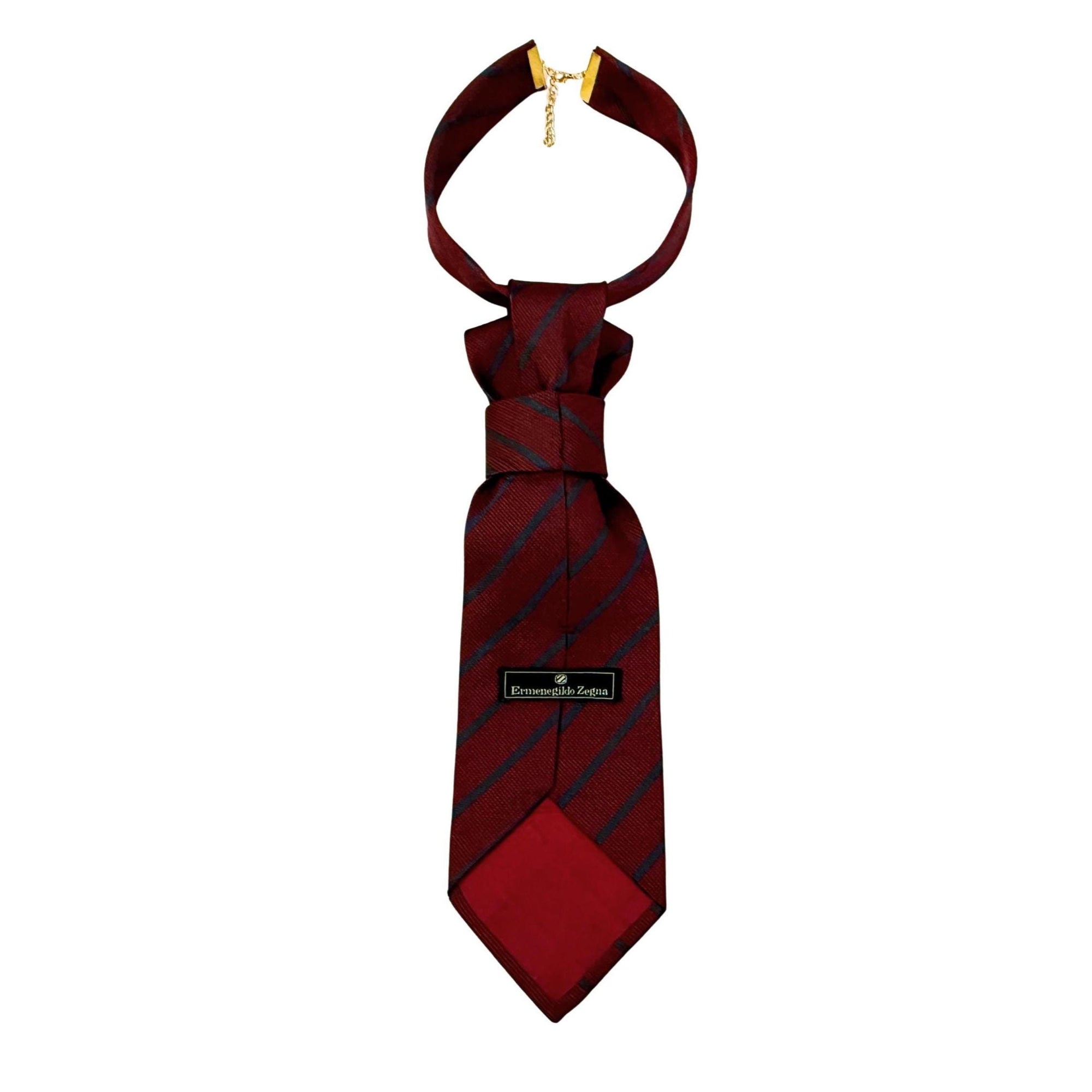 Zegna Silk Crossover Tie for Women - Dark Academia Statement Necktie - Burgundy & Navy Striped Butterfly Fashion Tie jacquard silk tie Zegna