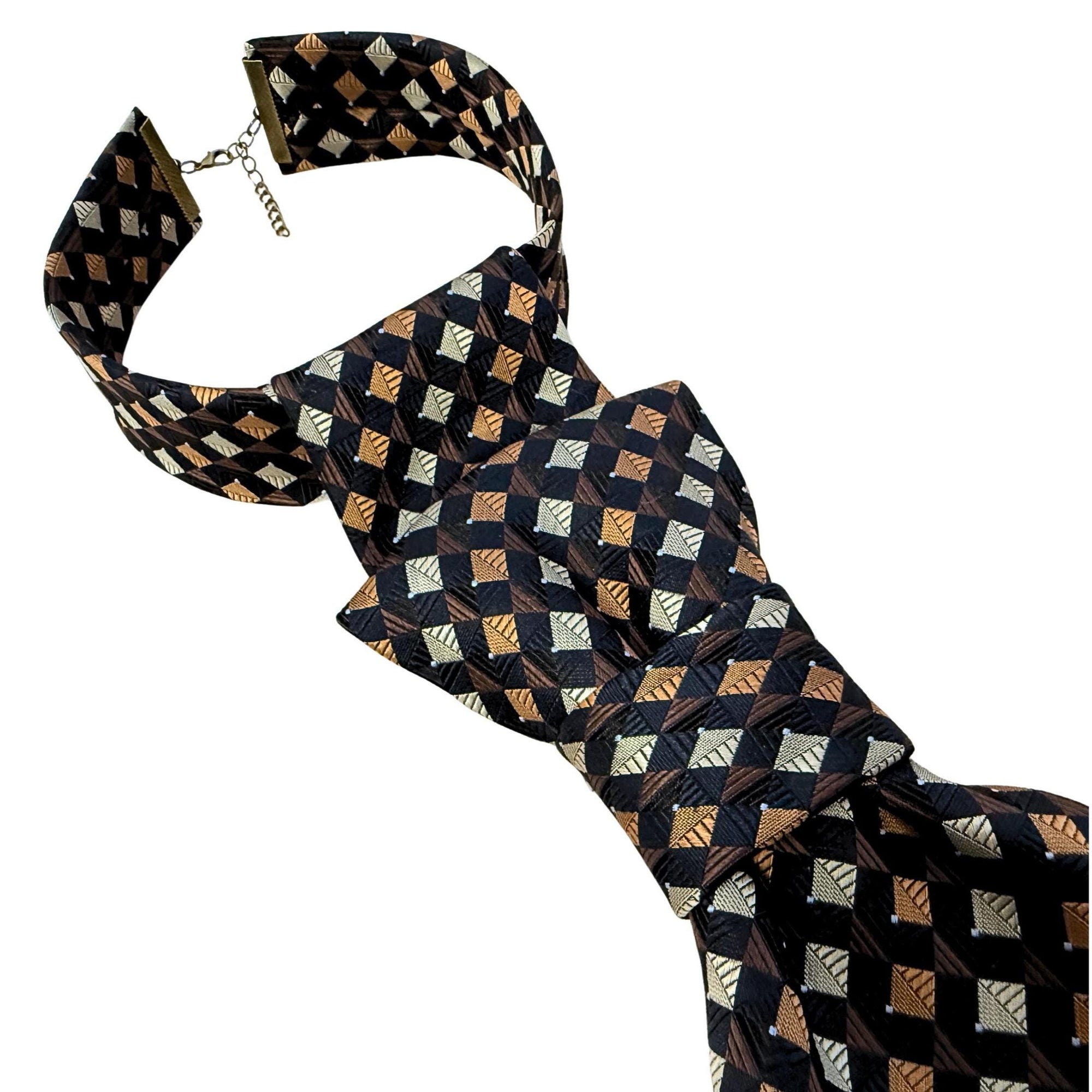 Reworked Valerio Galati Silk Tie - Women’s Continental Crossover Tie - Upcycled Handmade Italian Jacquard Necktie - Sustainable Fashion