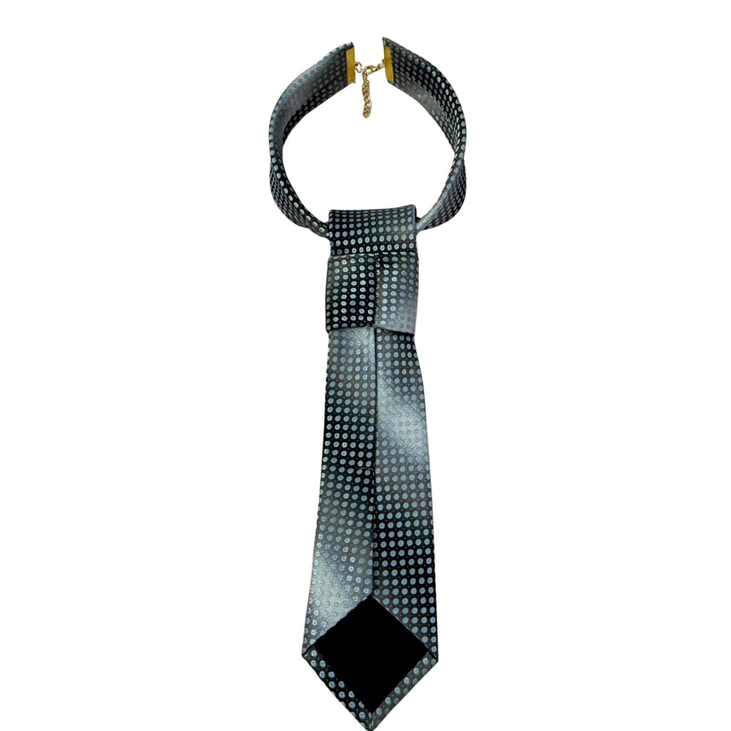 Statement Tie for Women - Grey and Aqua Gradient Medallion Necktie - Gothic Victorian Reworked Accessory - Bespoke Noir Gift
