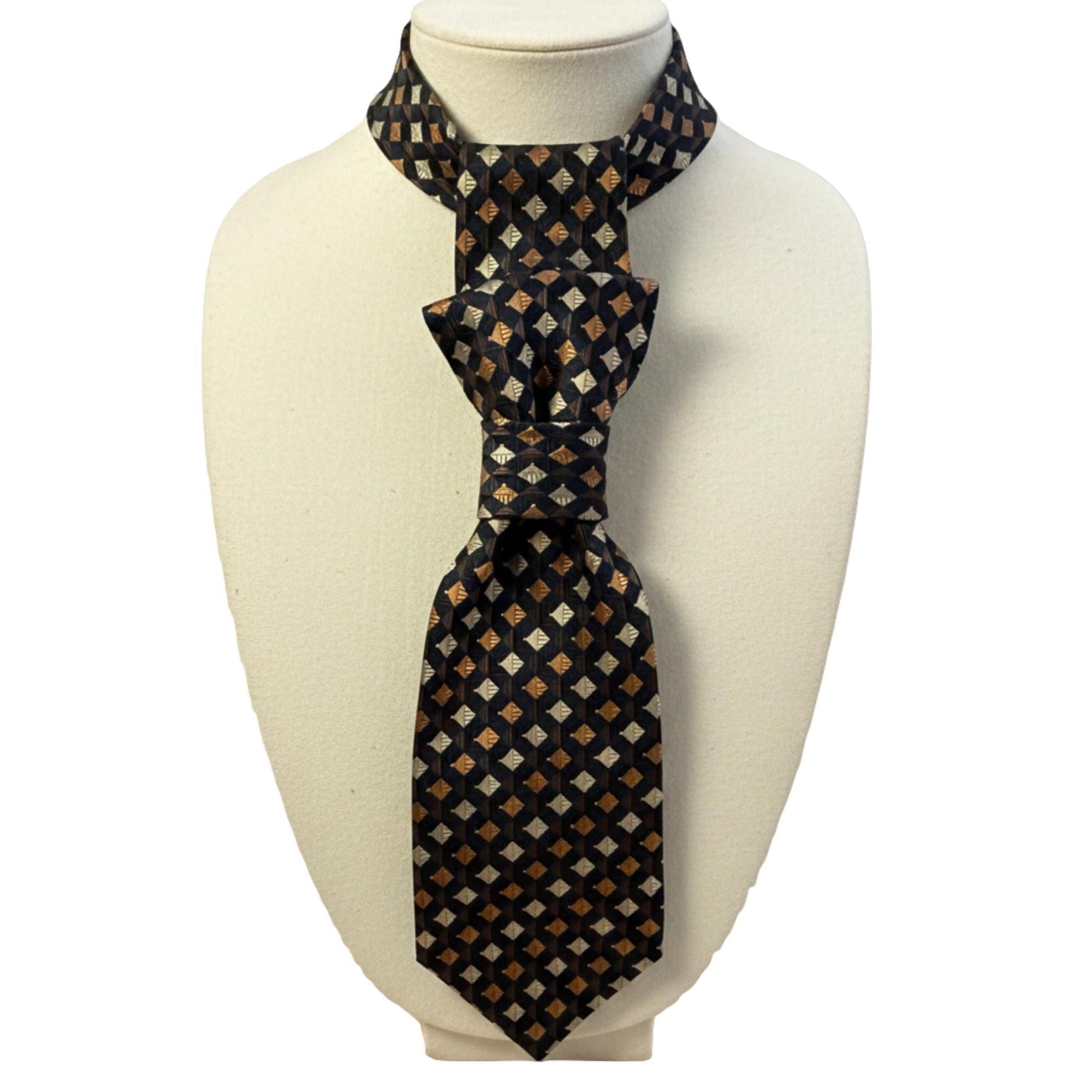 Reworked Valerio Galati Silk Tie - Women’s Continental Crossover Tie - Upcycled Handmade Italian Jacquard Necktie - Sustainable Fashion