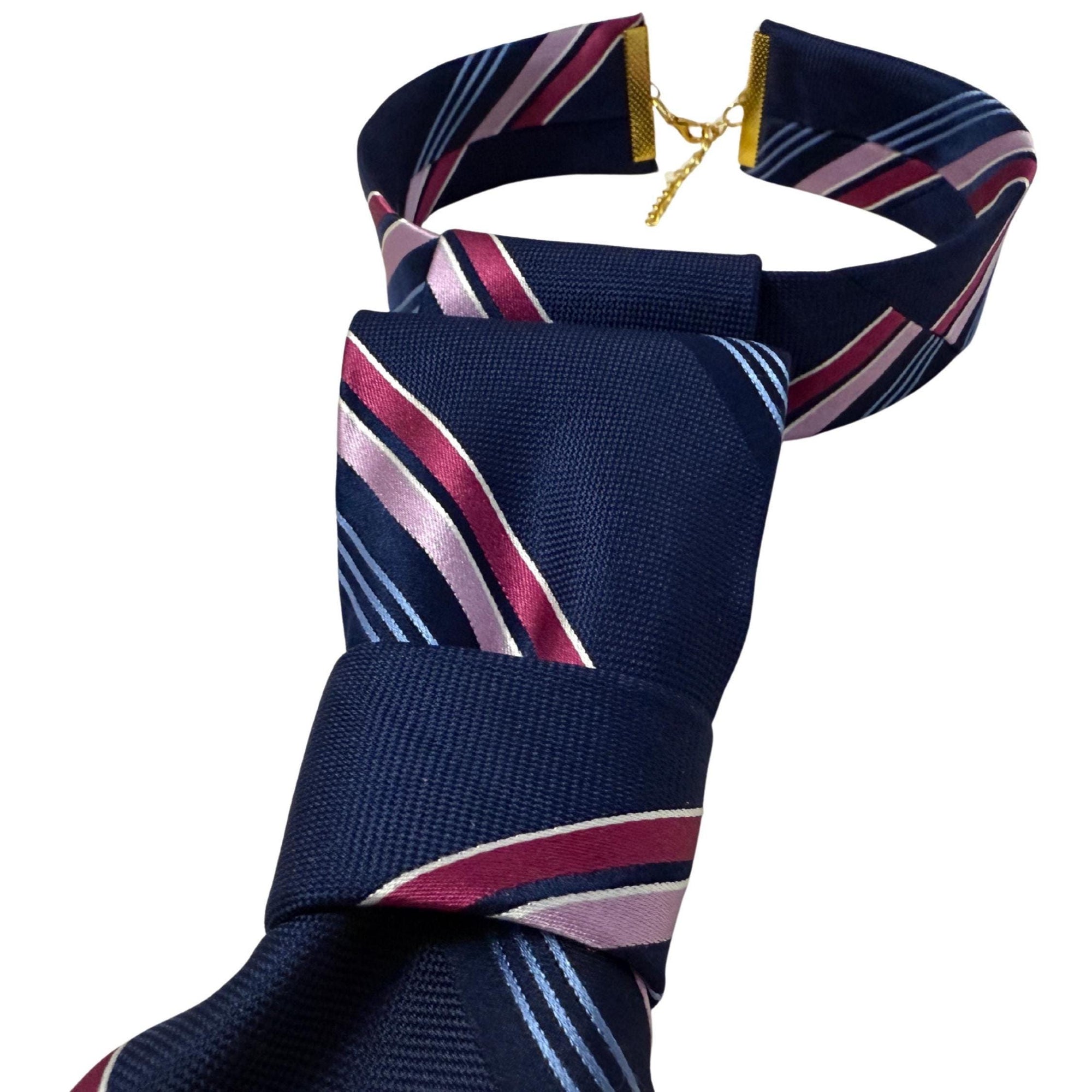 MICHAEL KORS Reworked Tie for Women - Navy Blue & Berry Butterfly Tie - Bespoke Designer Accessory - Preppy Chic Gift