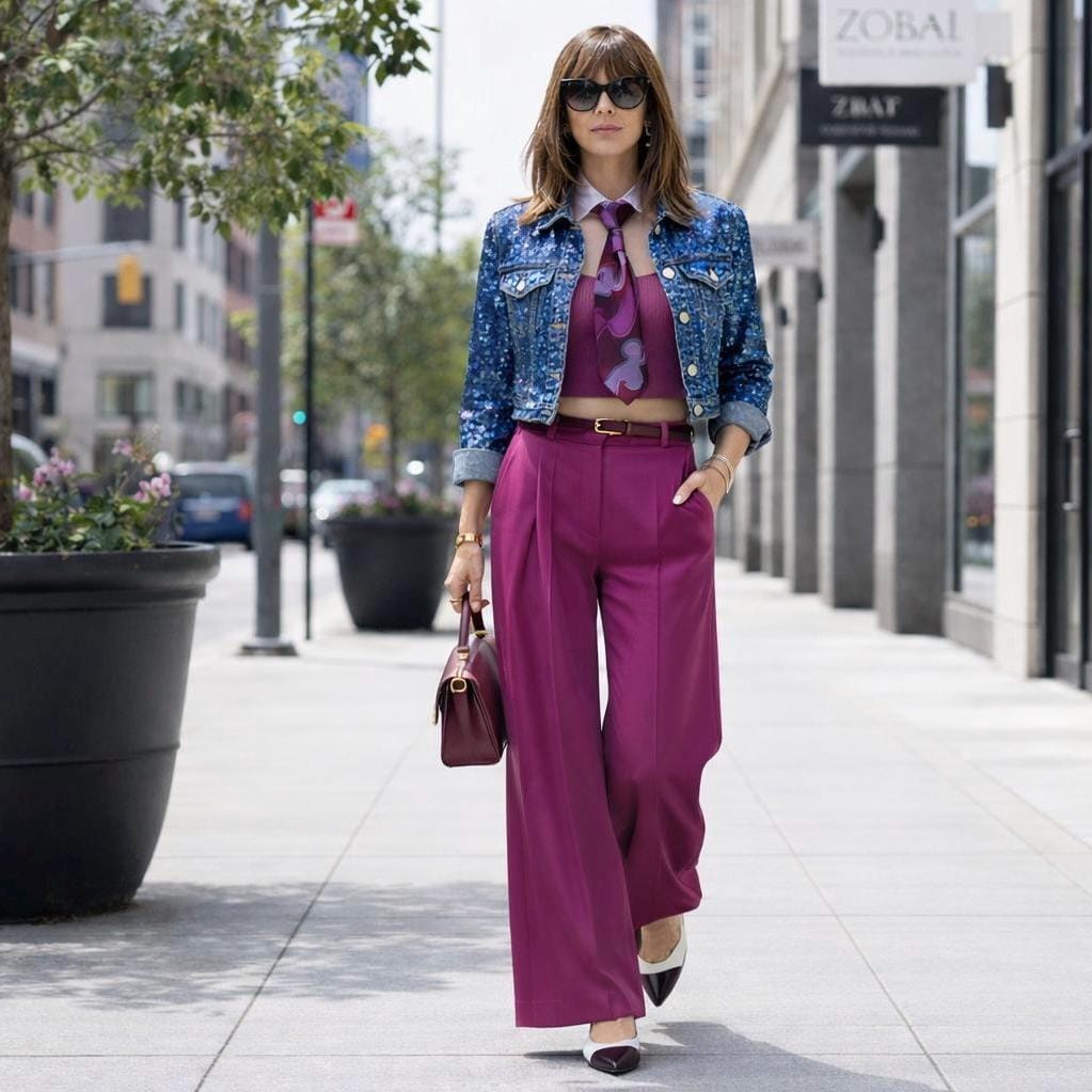 LANCER Tie for Women - Purple Abstract Reworked Tie - Bespoke Artist Accessory - Edgy Fashion Gift - Sustainable Designer Fashion