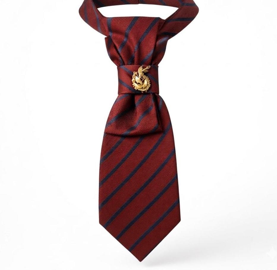 Zegna Silk Crossover Tie for Women - Dark Academia Statement Necktie - Burgundy & Navy Striped Butterfly Fashion Tie jacquard silk tie Zegna