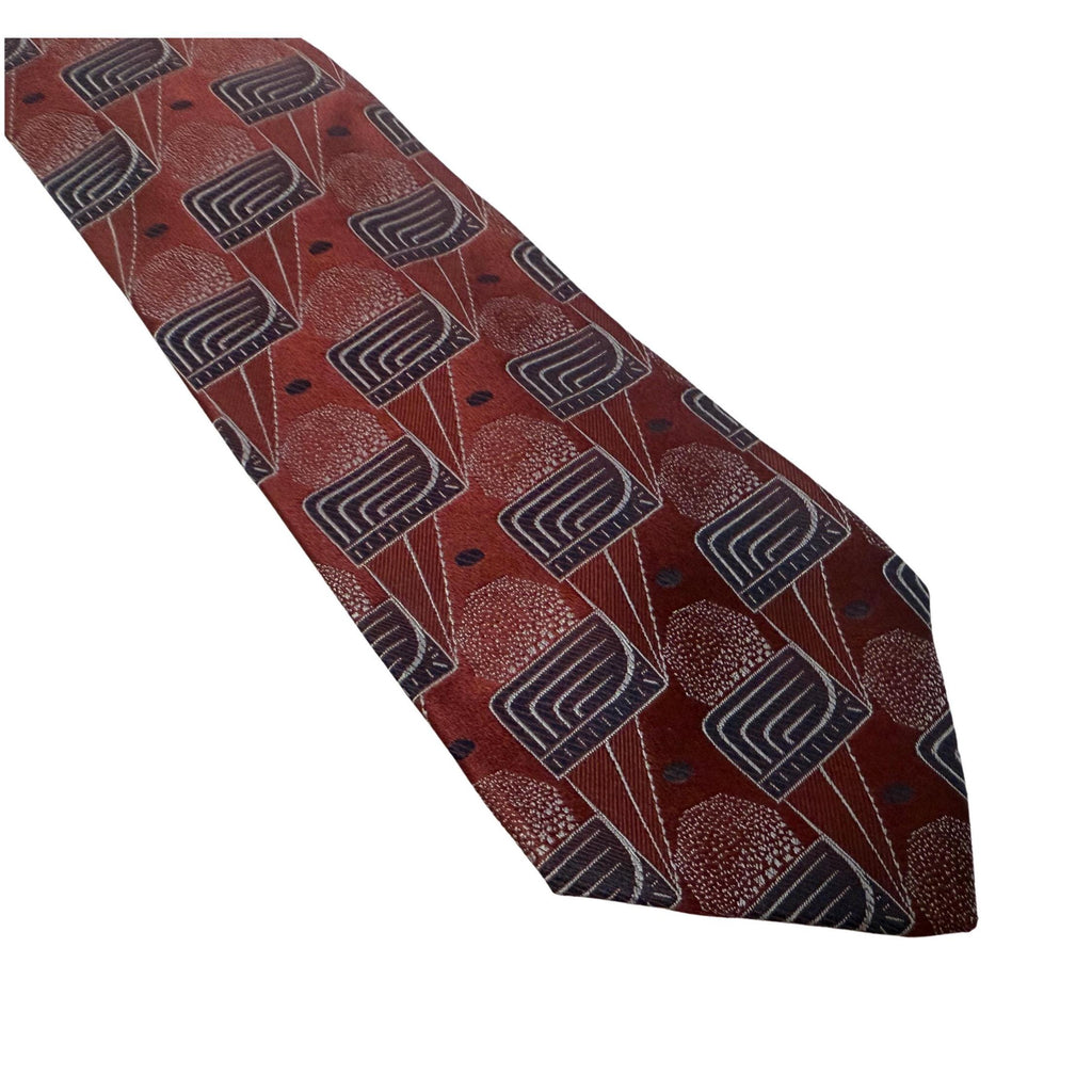 LANVIN Paris Silk Burgundy & Slate Deco-Geometric Silk 9cm blue silk tie LANVIN