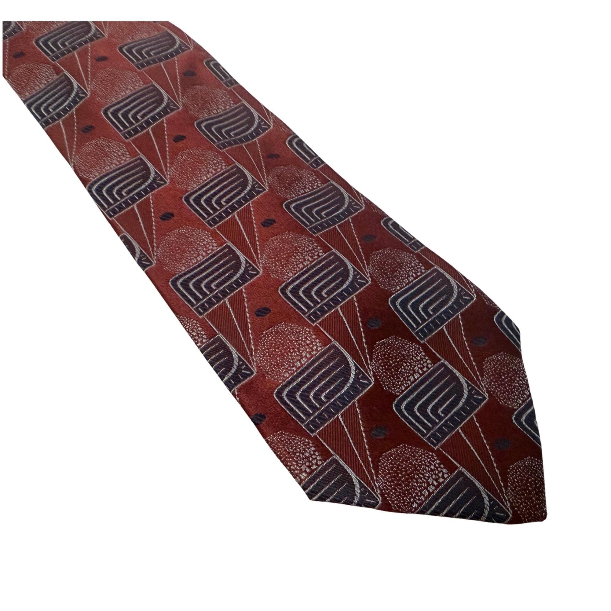 LANVIN Paris Silk Burgundy & Slate Deco-Geometric Silk 9cm blue silk tie LANVIN