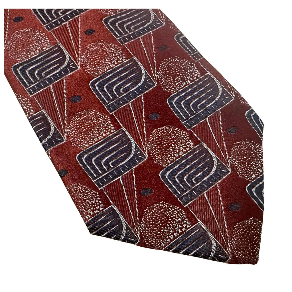 LANVIN Paris Silk Burgundy & Slate Deco-Geometric Silk 9cm blue silk tie LANVIN