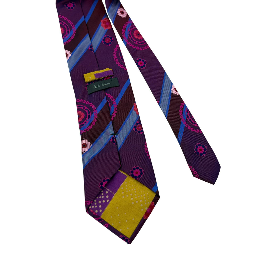 PAUL SMITH tie Archival Mulberry Silk Magenta Kaleidoscope & Stripe 10cm blue silk tie Paul Smith tie silk construction